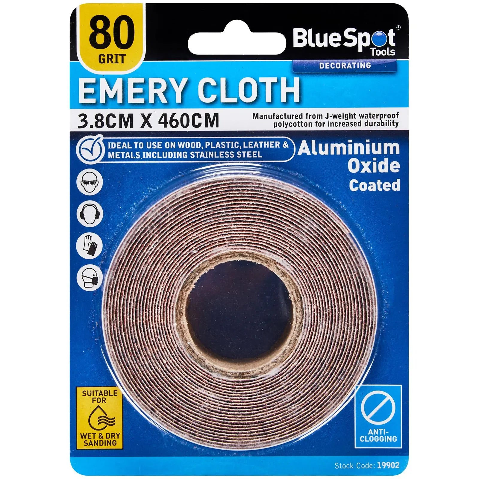 BlueSpot Emery Cloth Roll 38mm x 4600mm 80 Grit White Rose Tools