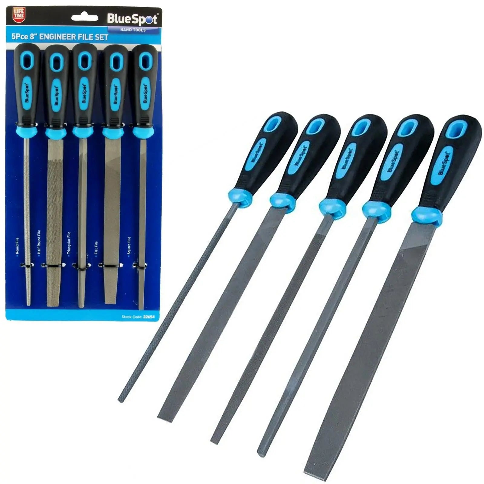 BlueSpot Engineers File Set Half Round Triangle Flat Square Rubber Grips 5pc White Rose Tools