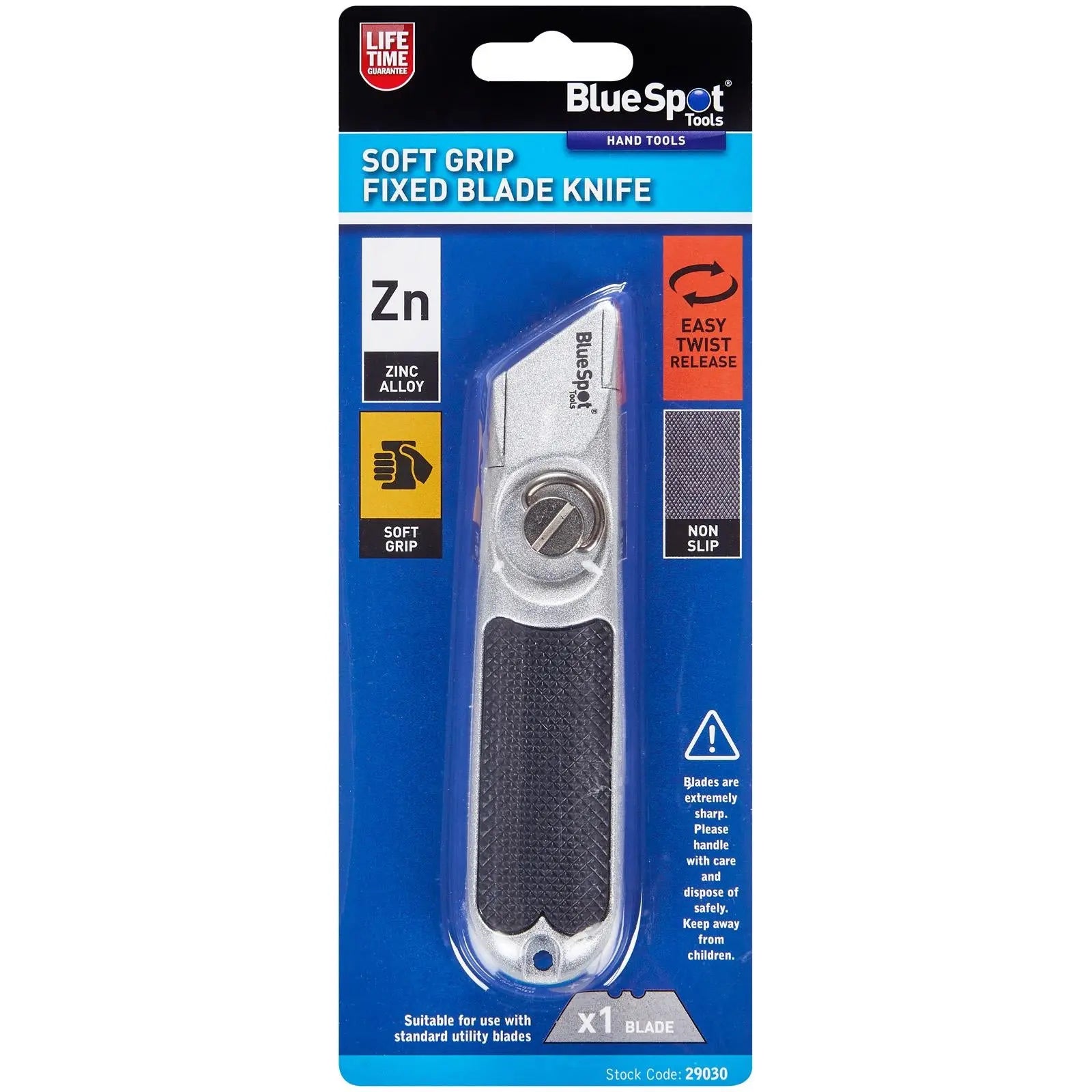 BlueSpot Fixed Blade Utility Knife Zinc Soft Grip White Rose Tools