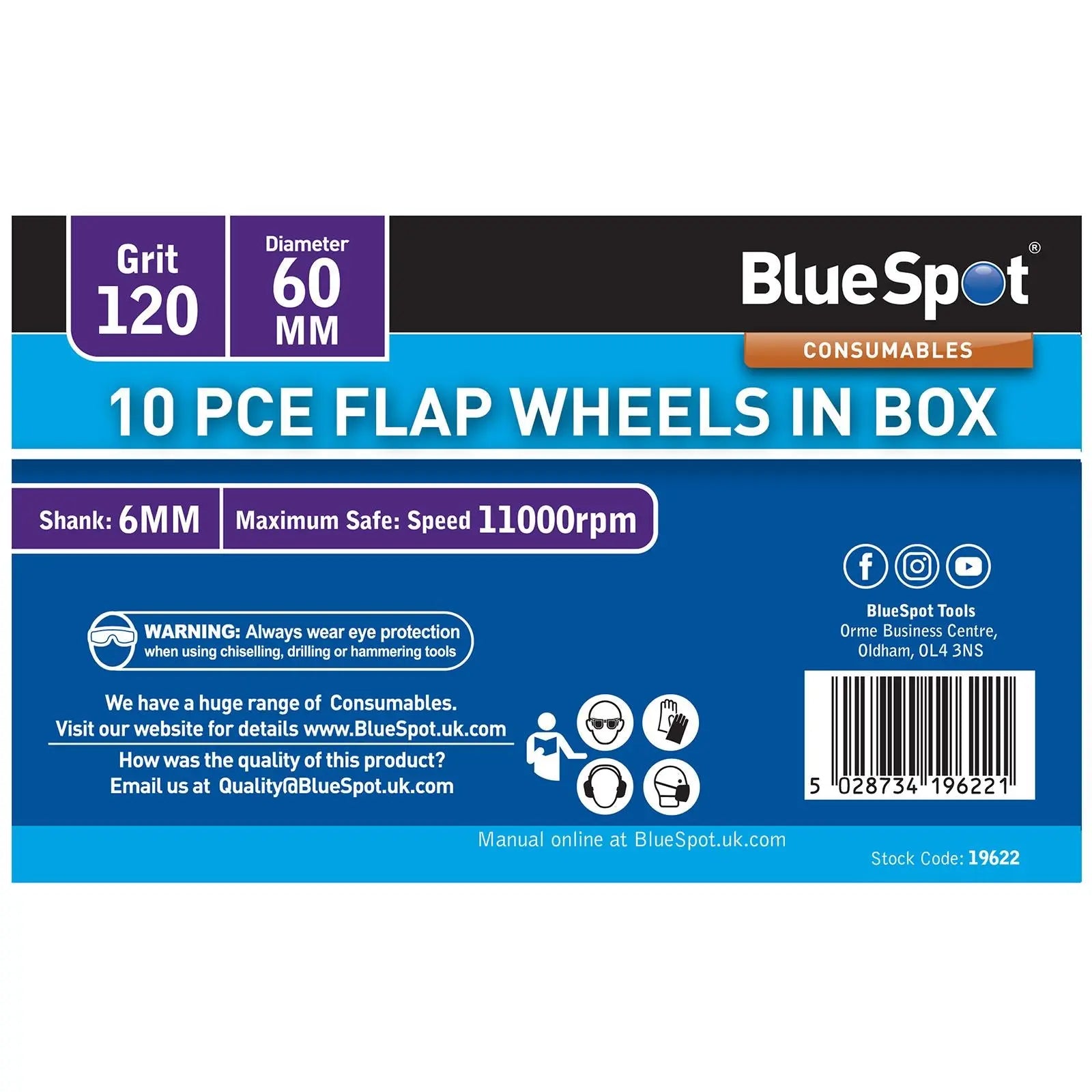 BlueSpot Flap Wheels In Box 10 Pieces 120 Grit 60mm