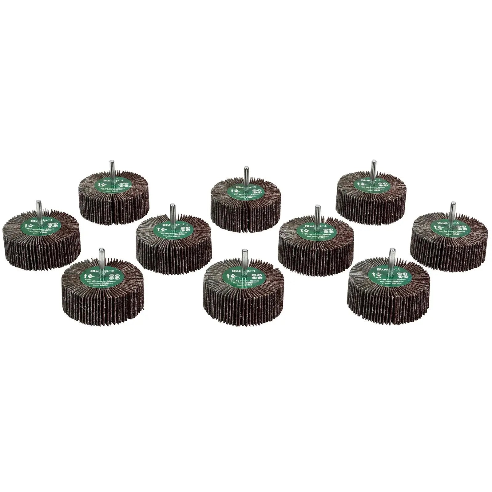 BlueSpot Flap Wheels In Box 10 Pieces 40 Grit 80mm