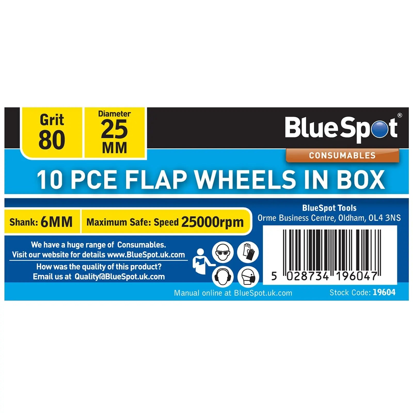 BlueSpot Flap Wheels In Box 10 Pieces 80 Grit 25mm