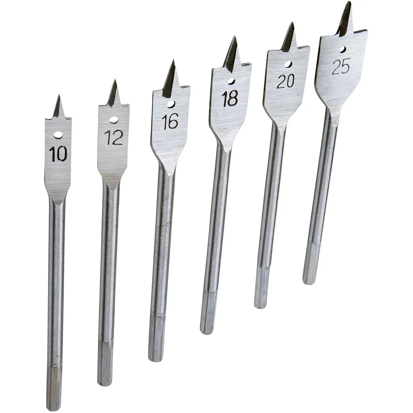 BlueSpot Flat Wood Drill Bits Spade Hole Cutter Laminate Hard Softwood 10-25mm 6pc