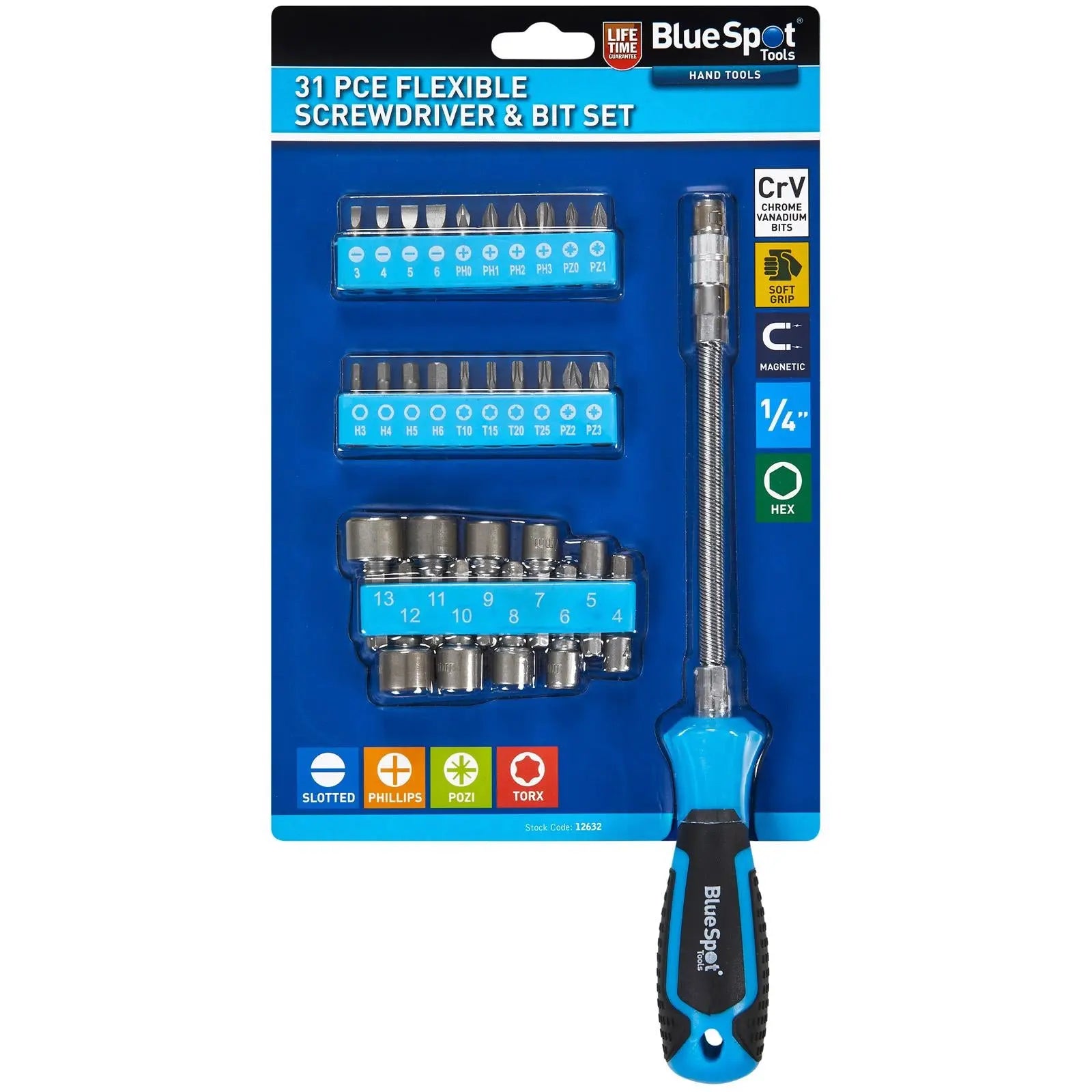 BlueSpot Flexible Screwdriver and Bit Set 31 Piece White Rose Tools
