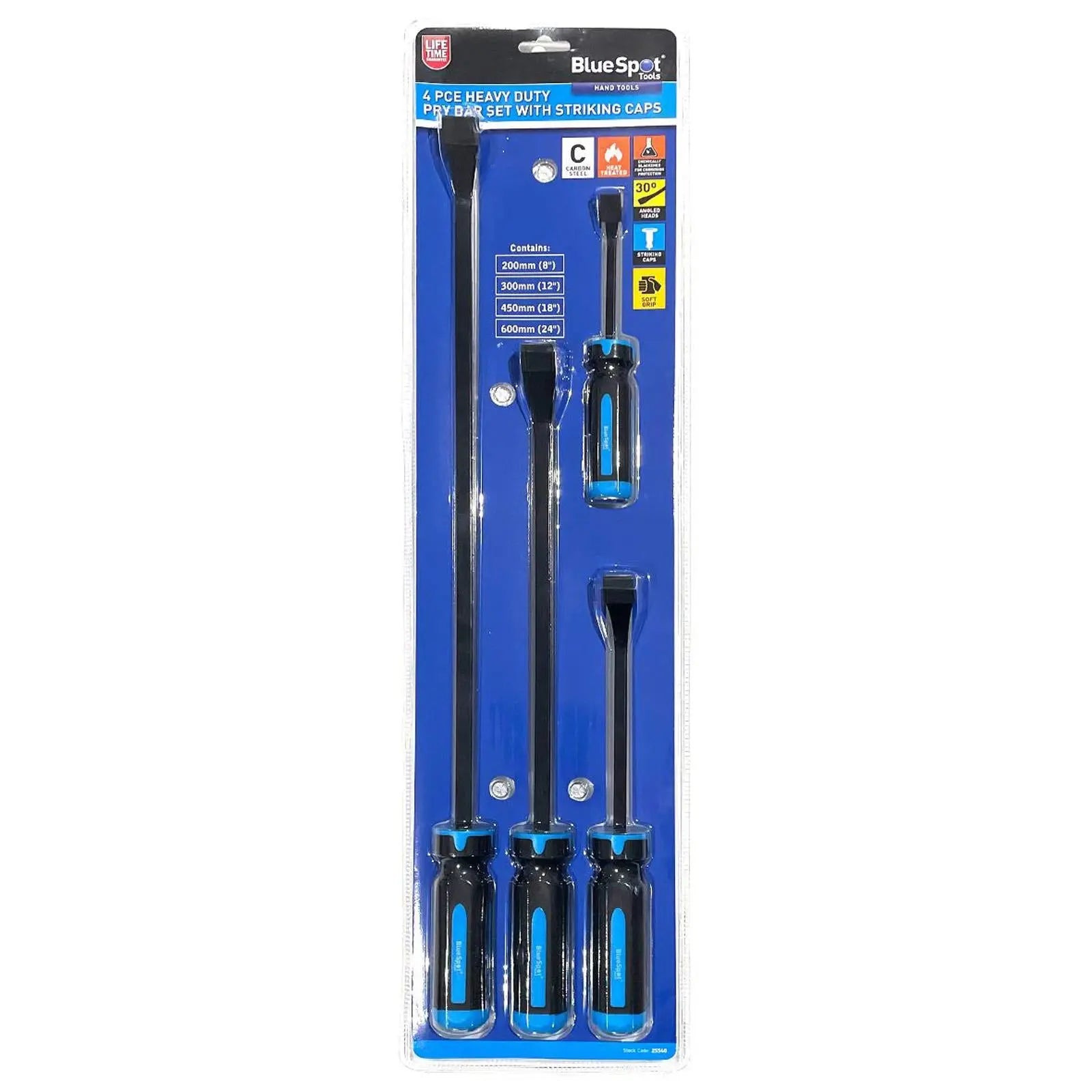 BlueSpot Heavy Duty Pry Bar Set with Hammer Striking Caps 200-600mm 4 Piece White Rose Tools