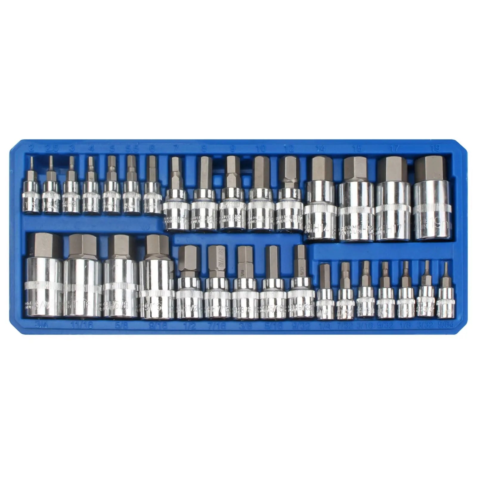 BlueSpot Hex Bit Socket Set 32 Piece 1/4" 3/8" 1/2" Drive Metric and Imperial