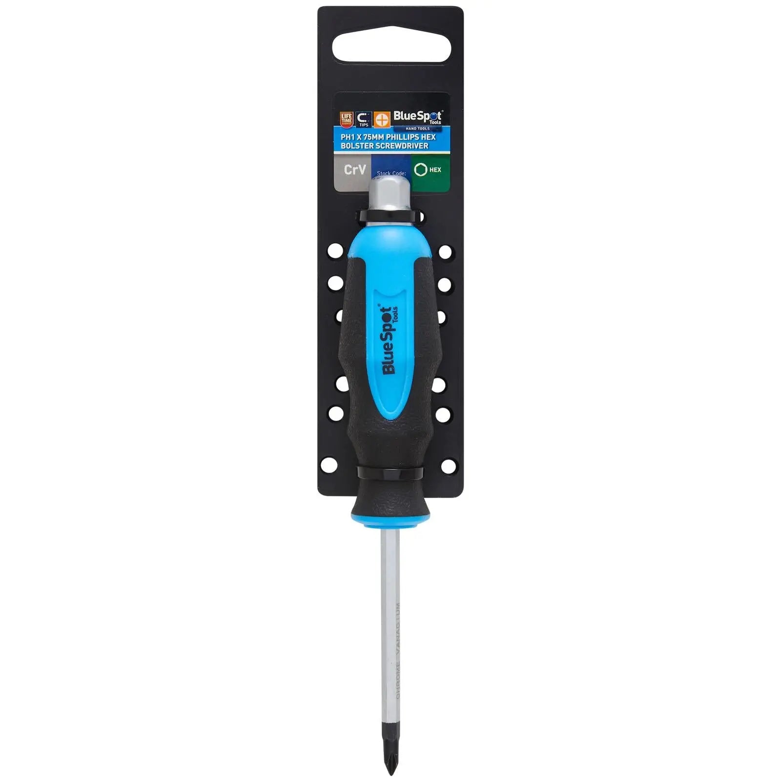 BlueSpot Hex Bolster Screwdriver Phillips PH1 x 75mm PH White Rose Tools