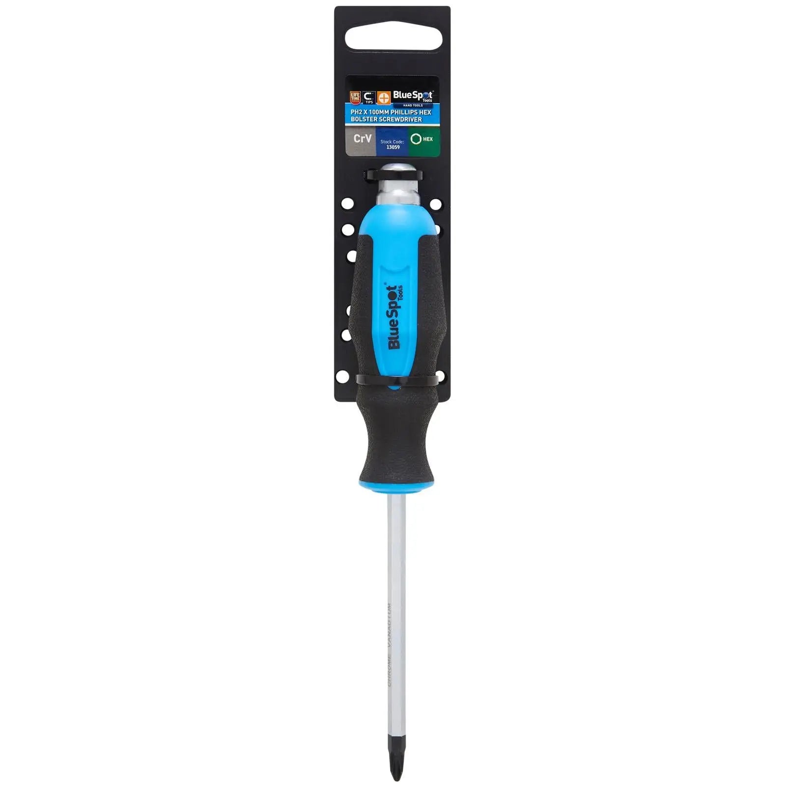 BlueSpot Hex Bolster Screwdriver Phillips PH2 x 100mm PH White Rose Tools