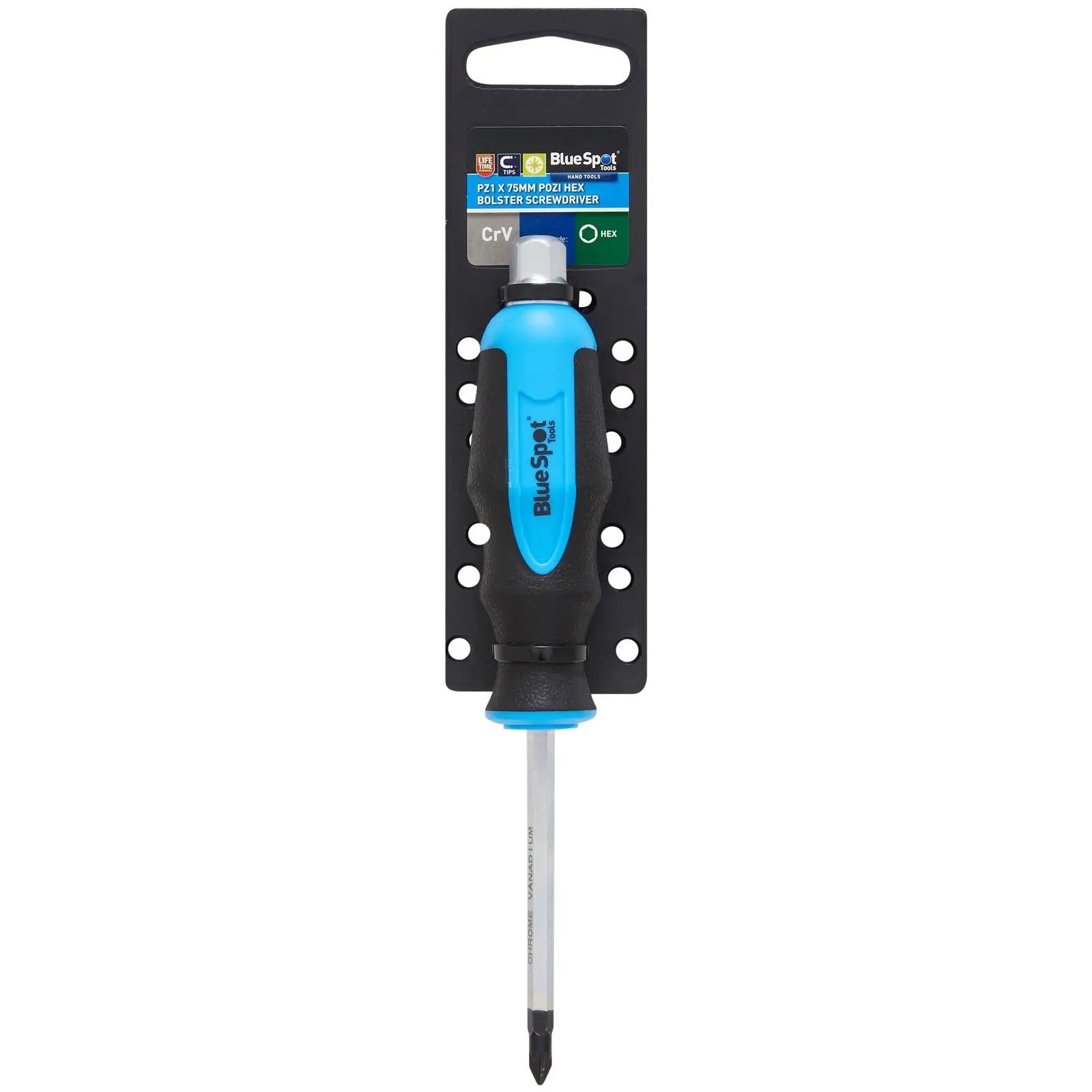 BlueSpot Hex Bolster Screwdriver Pozi PZ1 x 75mm PZ White Rose Tools