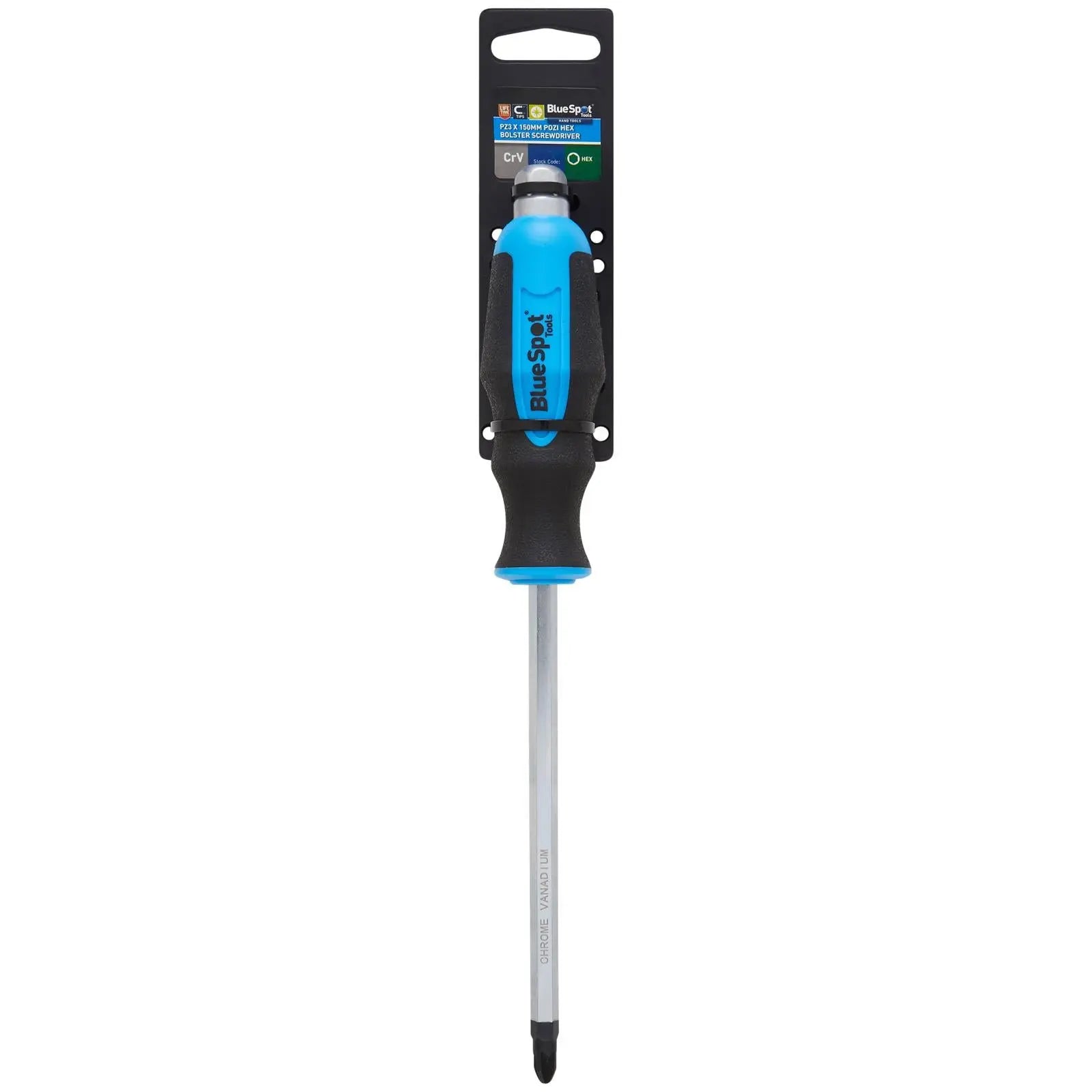 BlueSpot Hex Bolster Screwdriver Pozi PZ3 x 150mm PZ White Rose Tools