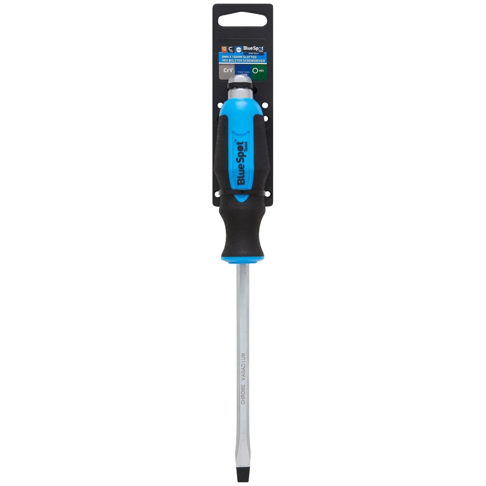 BlueSpot Hex Bolster Screwdriver Slotted 8mm x 150mm SL White Rose Tools