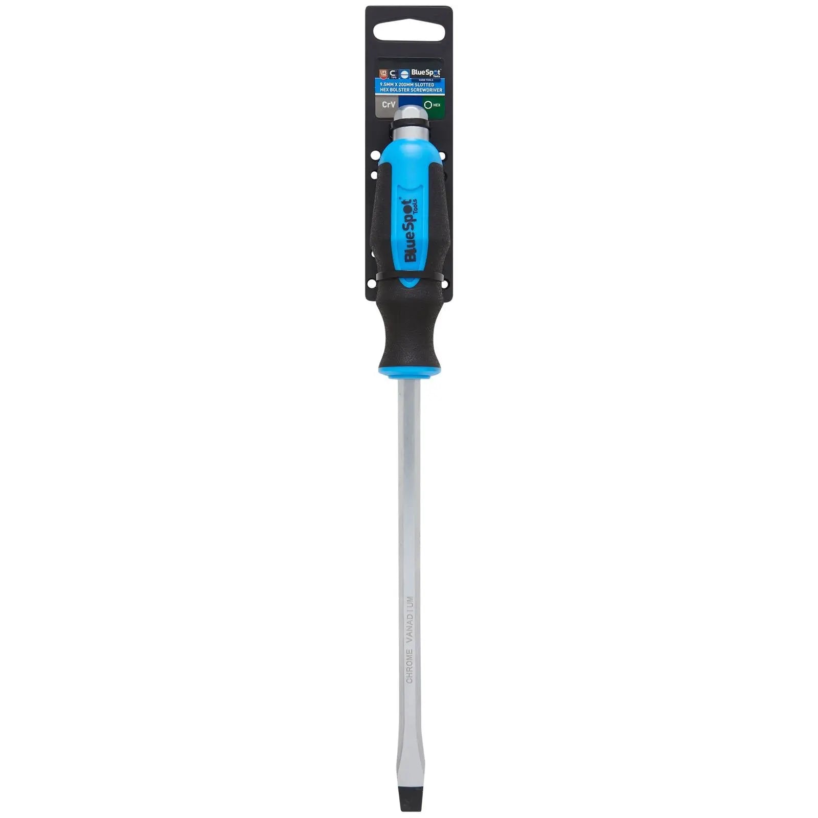 BlueSpot Hex Bolster Screwdriver Slotted 9.5mm x 200mm SL White Rose Tools