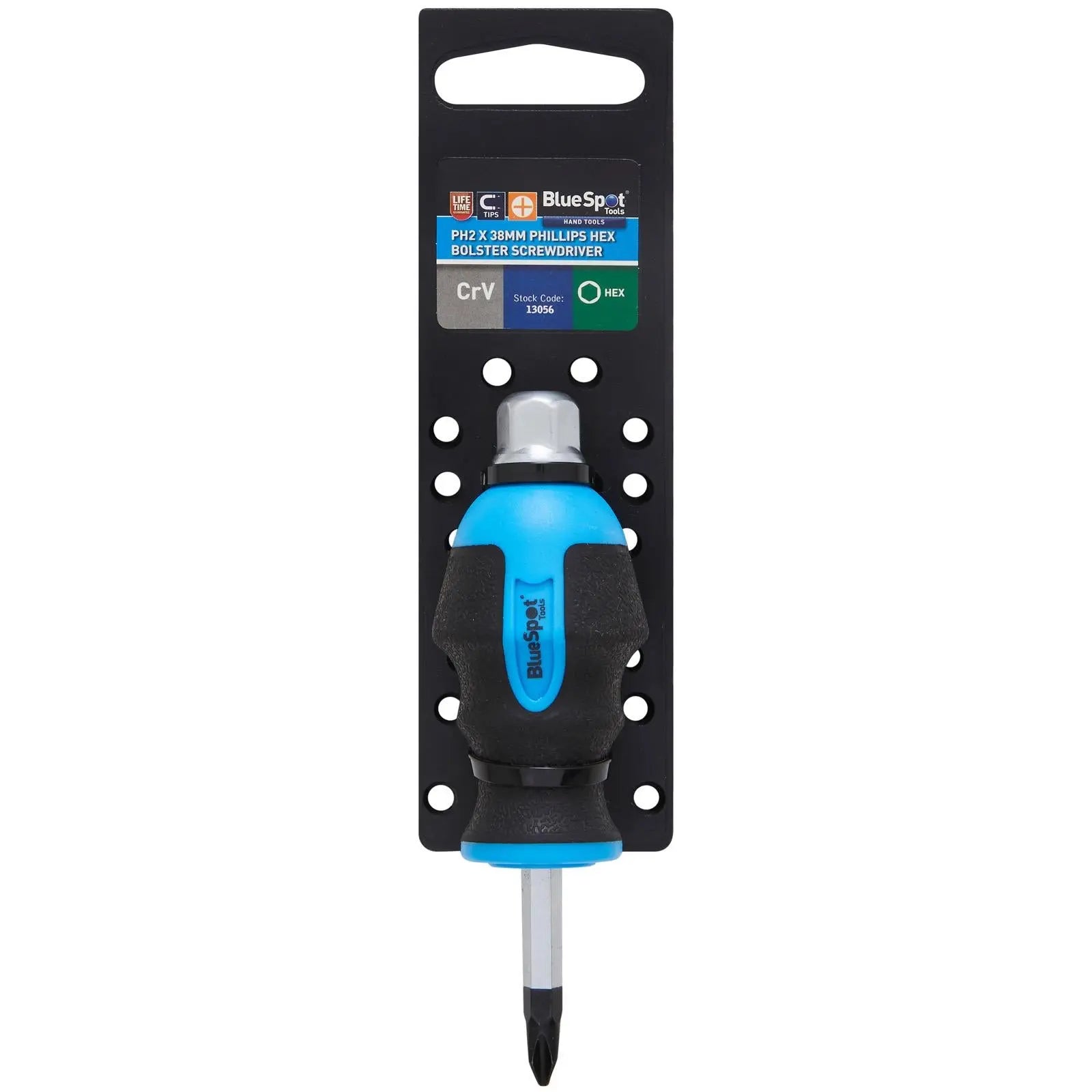 BlueSpot Hex Bolster Stubby Screwdriver Phillips PH2 x 38mm PH White Rose Tools