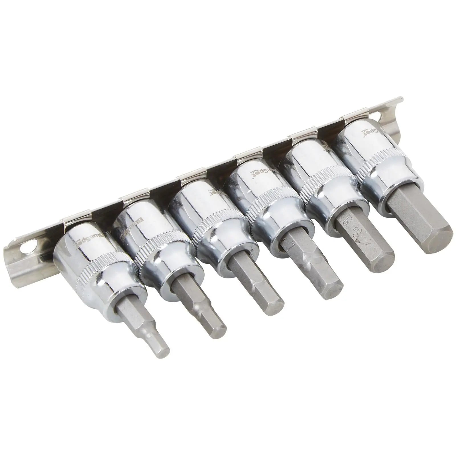 BlueSpot Hex Socket Bit Set 3/8" Drive on Socket Rail 4-10mm 6 Piece White Rose Tools