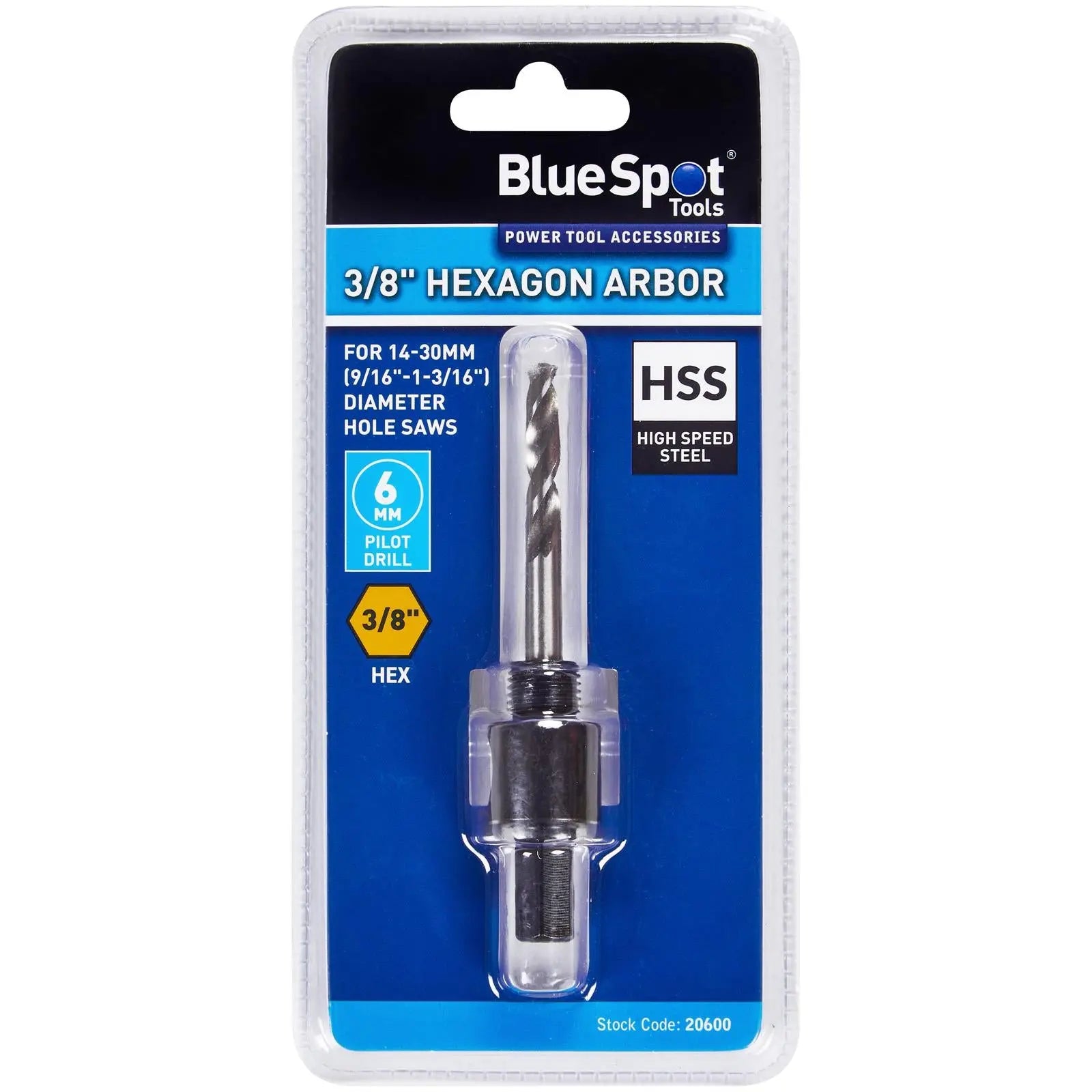 BlueSpot Hole Saw Arbor 3/8" Hex for 14-30mm Holesaws White Rose Tools