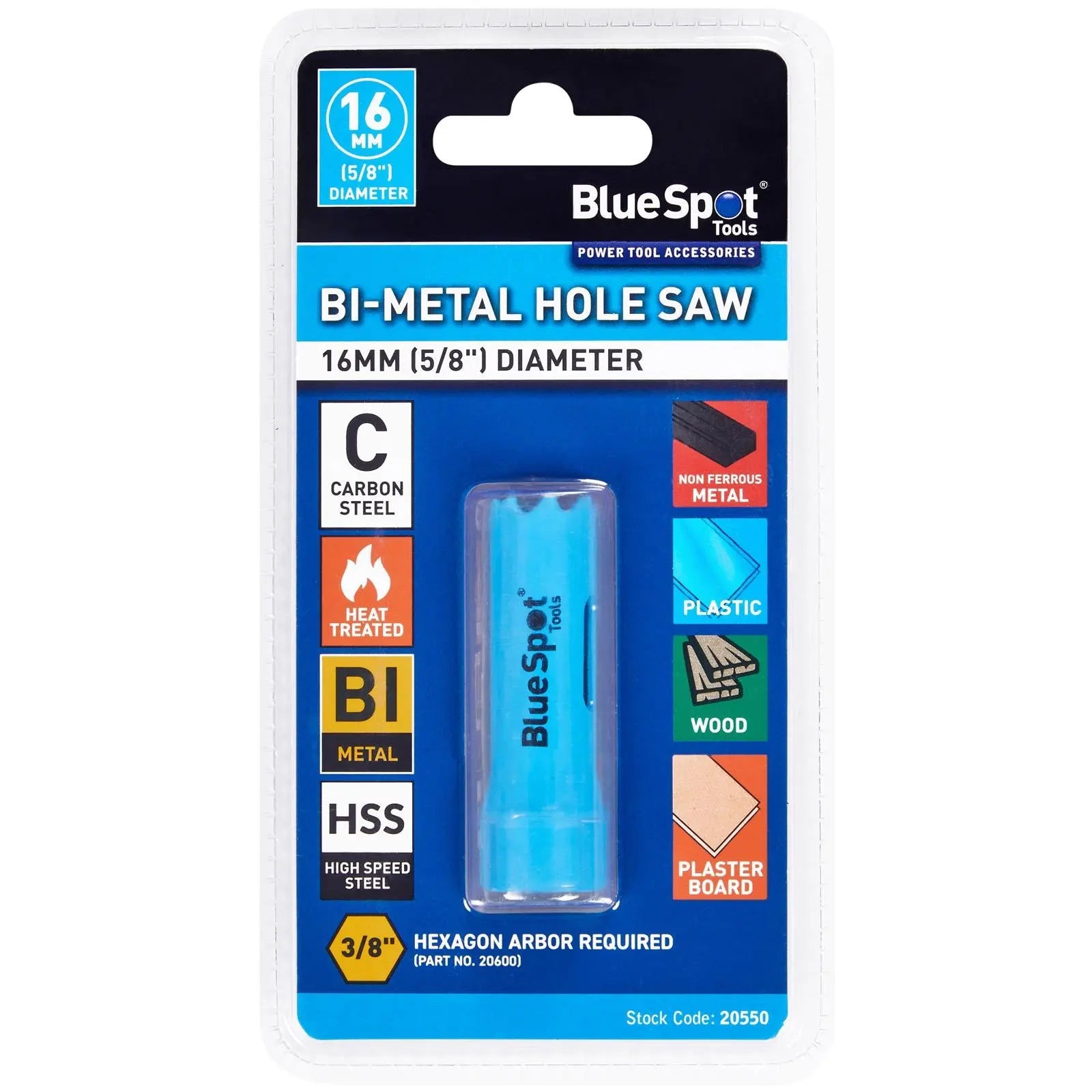 BlueSpot Hole Saw Bi-Metal 16mm HSS Teeth White Rose Tools