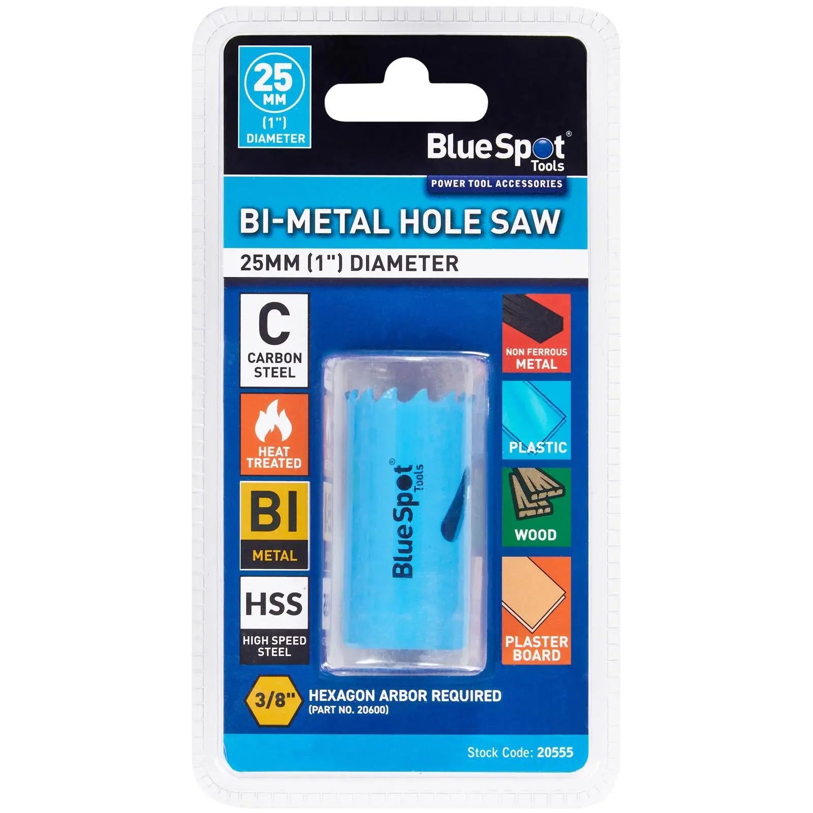 BlueSpot Hole Saw Bi-Metal 25mm HSS Teeth White Rose Tools