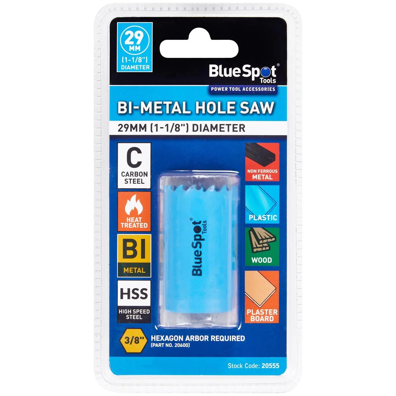 BlueSpot Hole Saw Bi-Metal 29mm HSS Teeth White Rose Tools