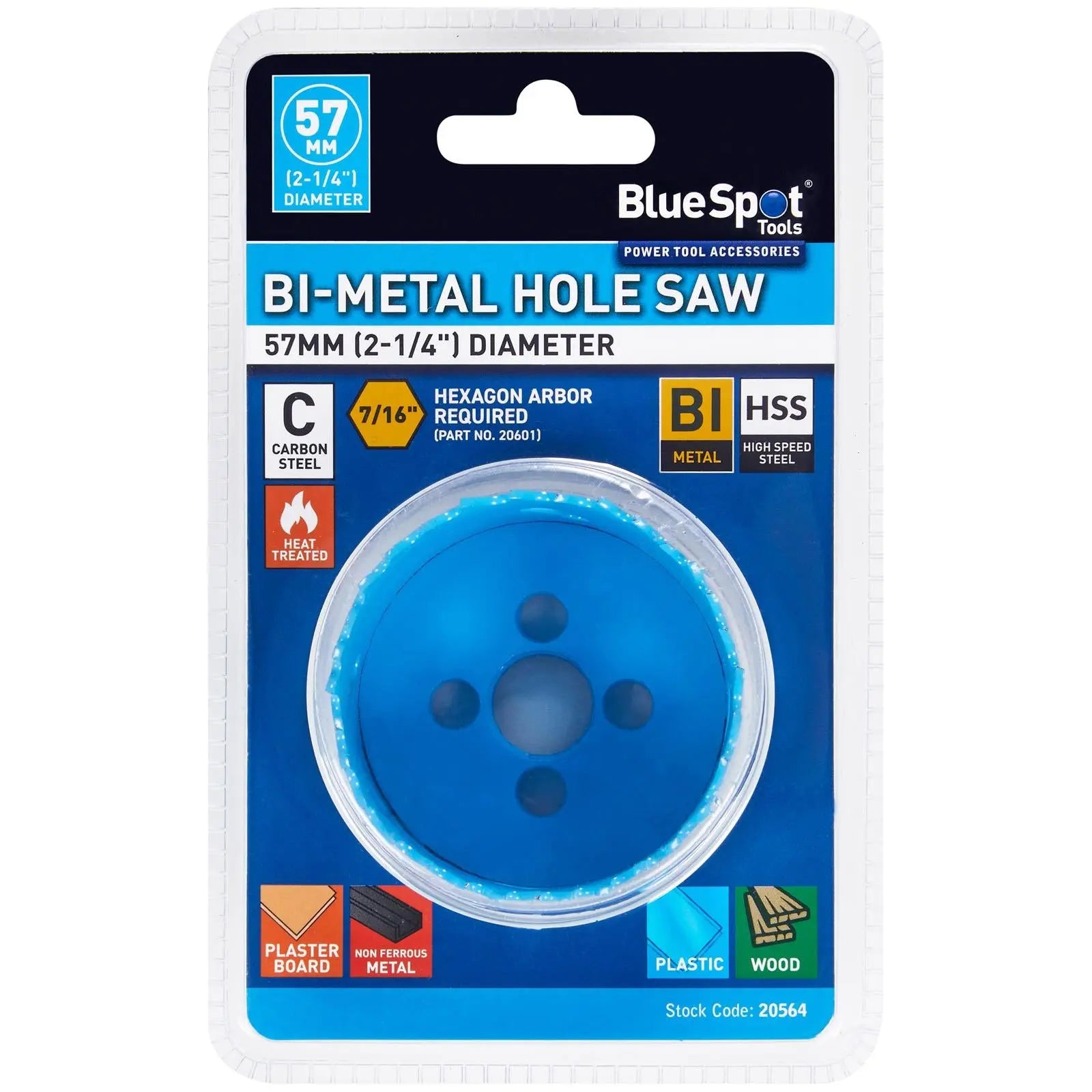 BlueSpot Hole Saw Bi-Metal 57mm HSS Teeth White Rose Tools