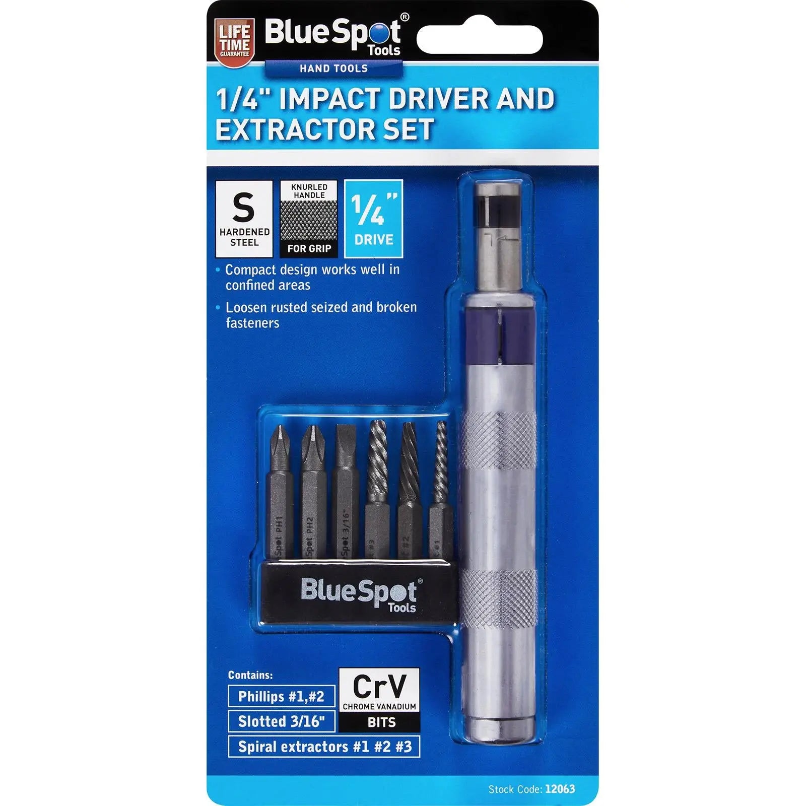BlueSpot Impact Driver And Extractor Set 1/4  White Rose Tools