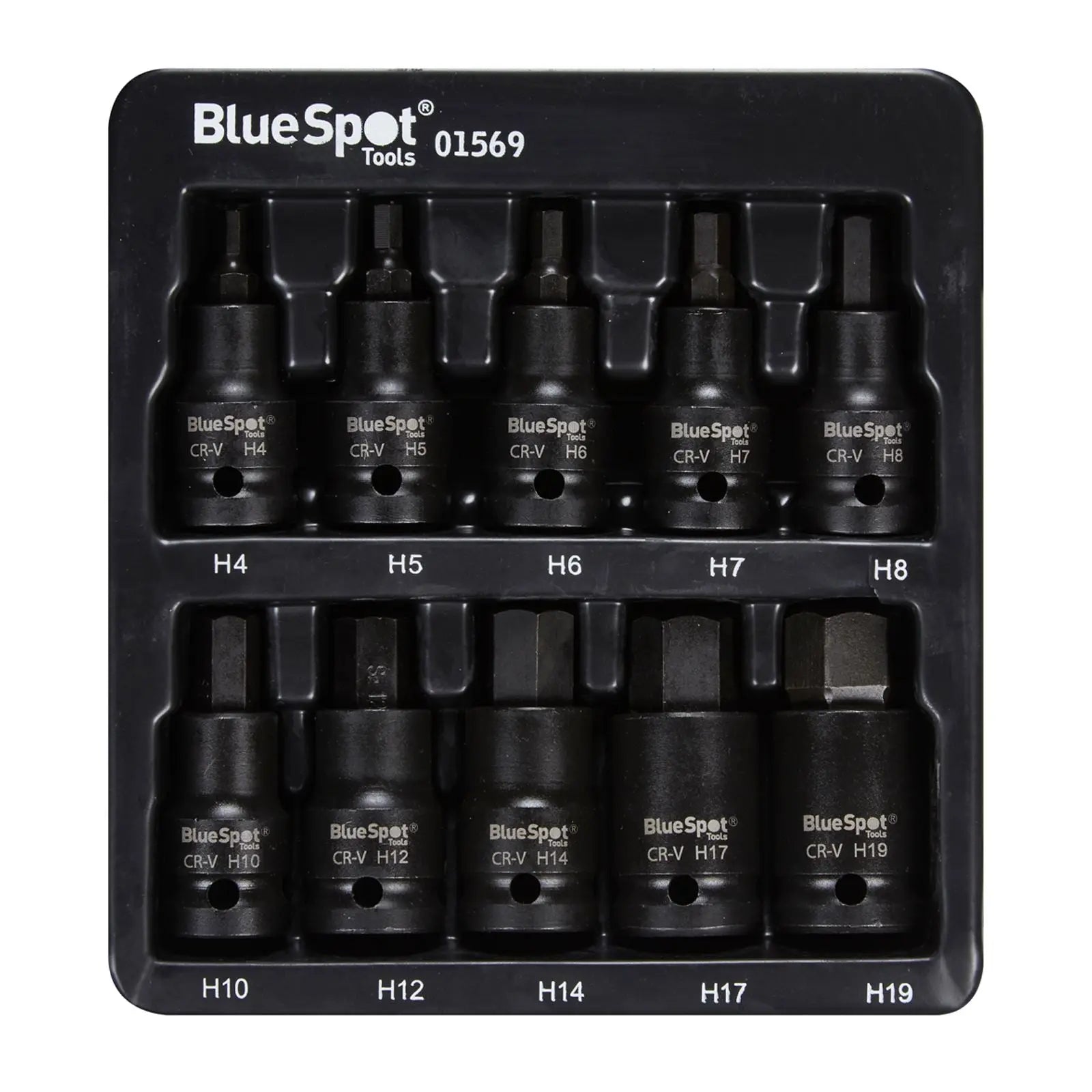 BlueSpot Impact Hex Bit Sockets 1/2" 10 Piece H4-H19