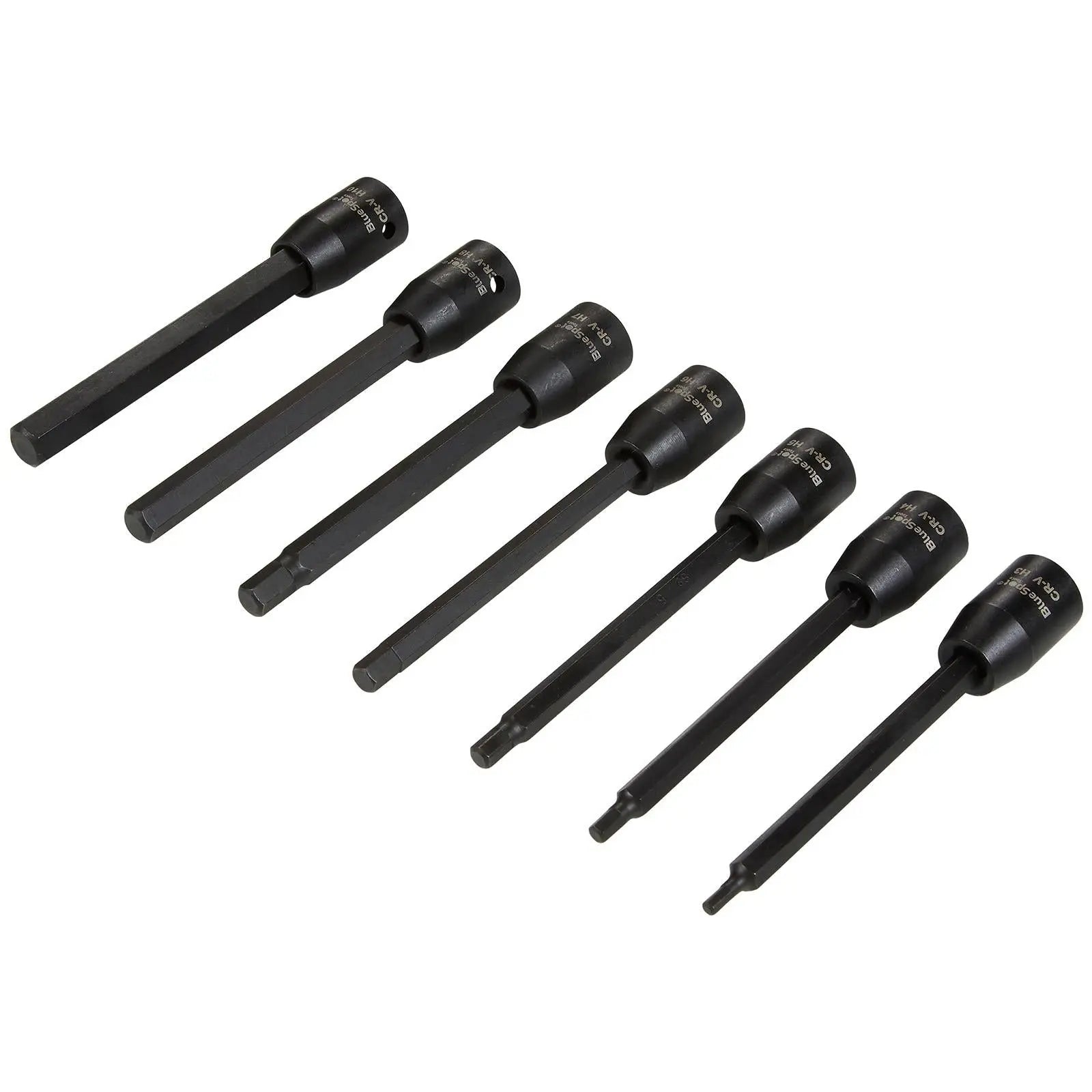 BlueSpot Impact Hex Socket Set Extra Long 110mm 3/8" Drive 3-10mm 7 Piece White Rose Tools