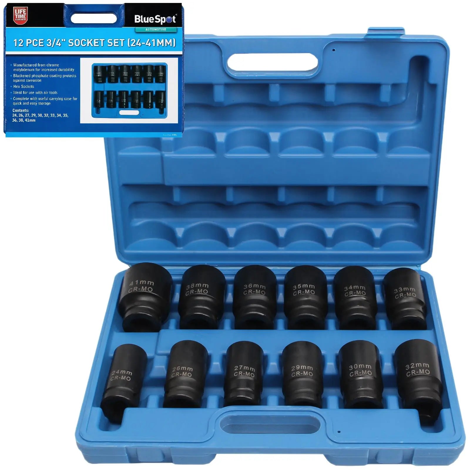 BlueSpot Impact Socket Set 3/4" Drive 24-41mm 12 Piece