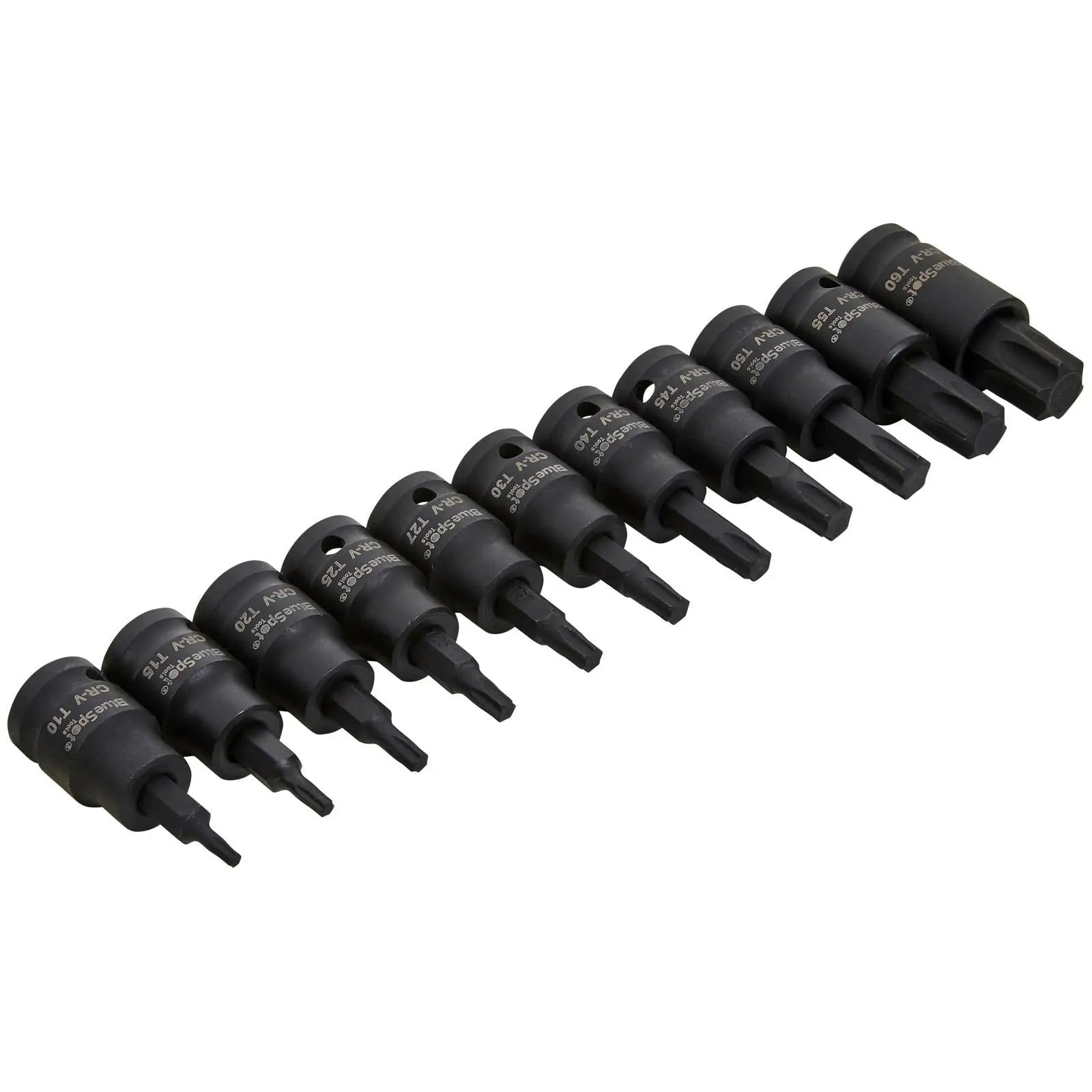 BlueSpot Impact Torx Socket Bit Set 3/8" Drive T10-T60 11 Piece White Rose Tools