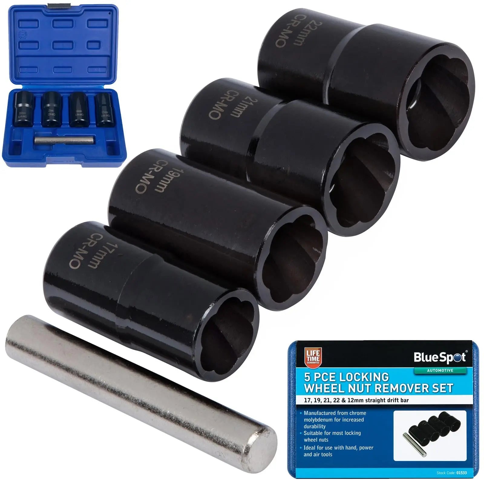 BlueSpot Locking Wheel Nut Remover Set 5 Piece 17-22mm