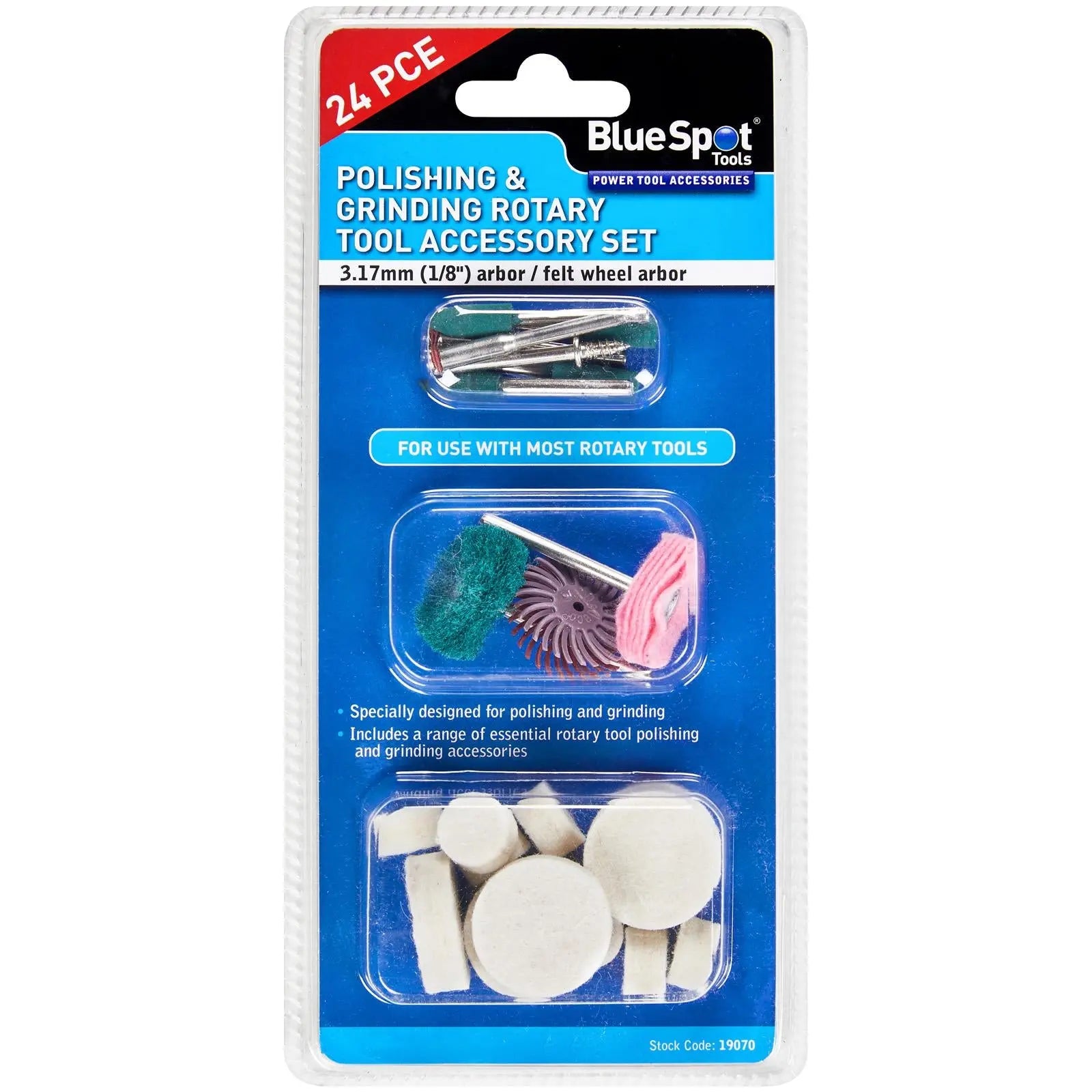 BlueSpot Polishing and Grinding Rotary Tool Accessory Set 24 Piece White Rose Tools