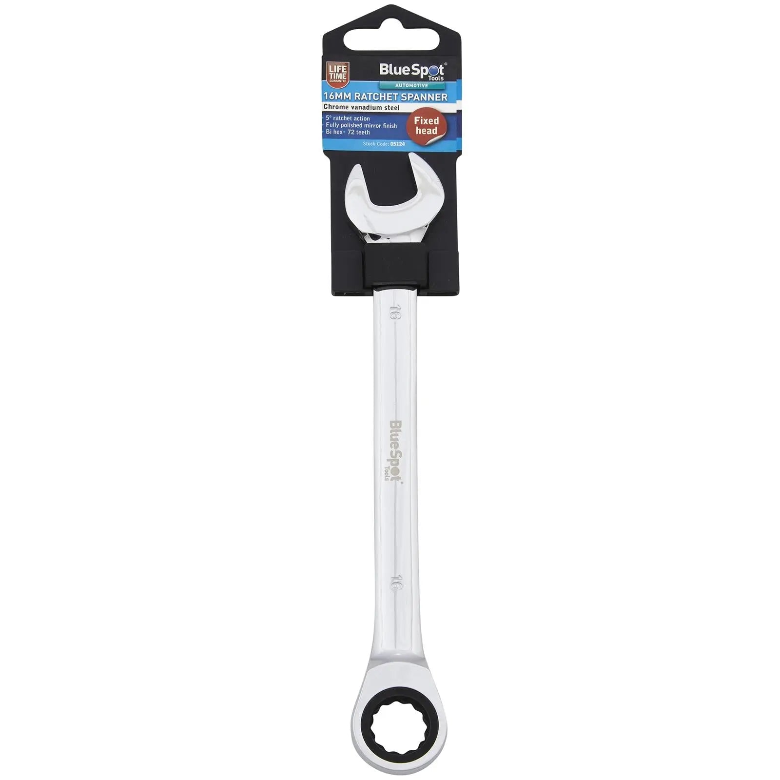 BlueSpot Ratchet Combination Spanner Fixed Head Chrome Vanadium 16mm