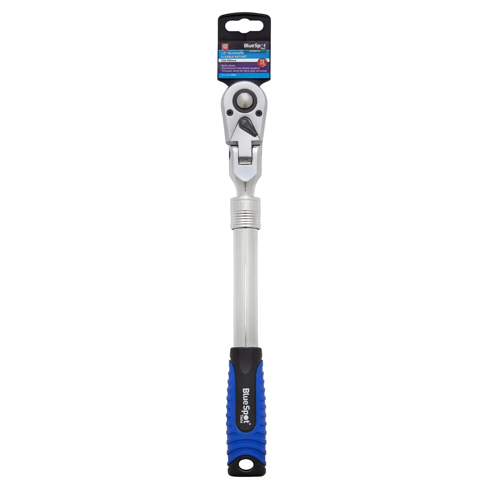 BlueSpot Ratchet Handle Socket Wrench Telescopic Flexi Head 1/2" Drive 350-490mm 72 Tooth