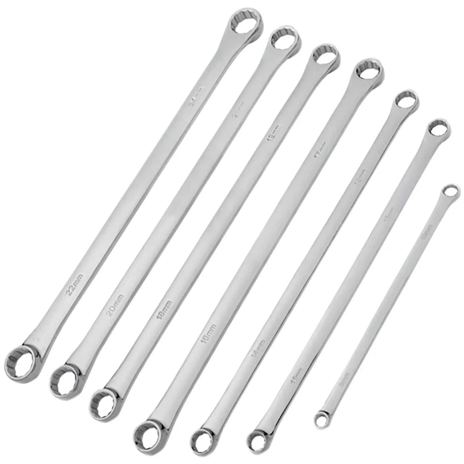 BlueSpot Ring Spanner Set Extra Long 7 Piece 8-24mm Tool Roll 230-430mm