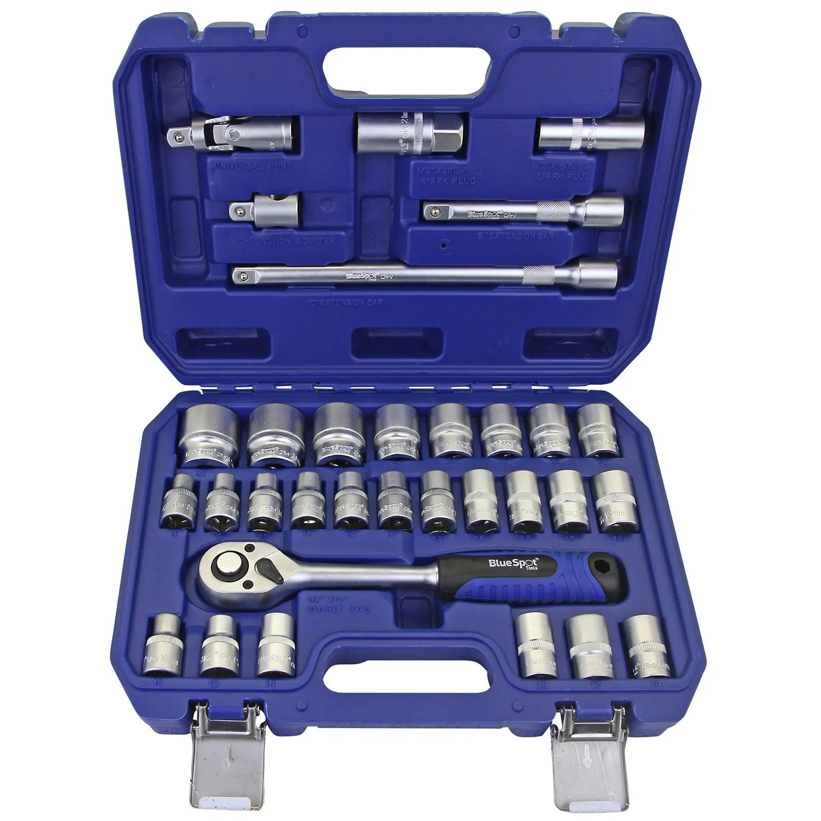 BlueSpot Socket Set Metric 1/2" Drive 8-32mm 32 Pieces with Accessories in Case White Rose Tools