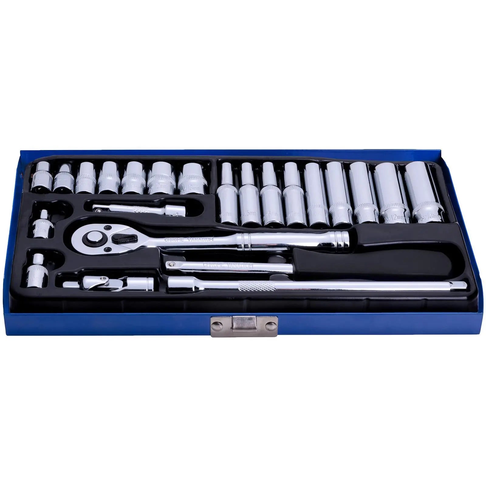 BlueSpot Socket Set Metric 1/4" Drive 24 Piece 4-13mm in Metal Case
