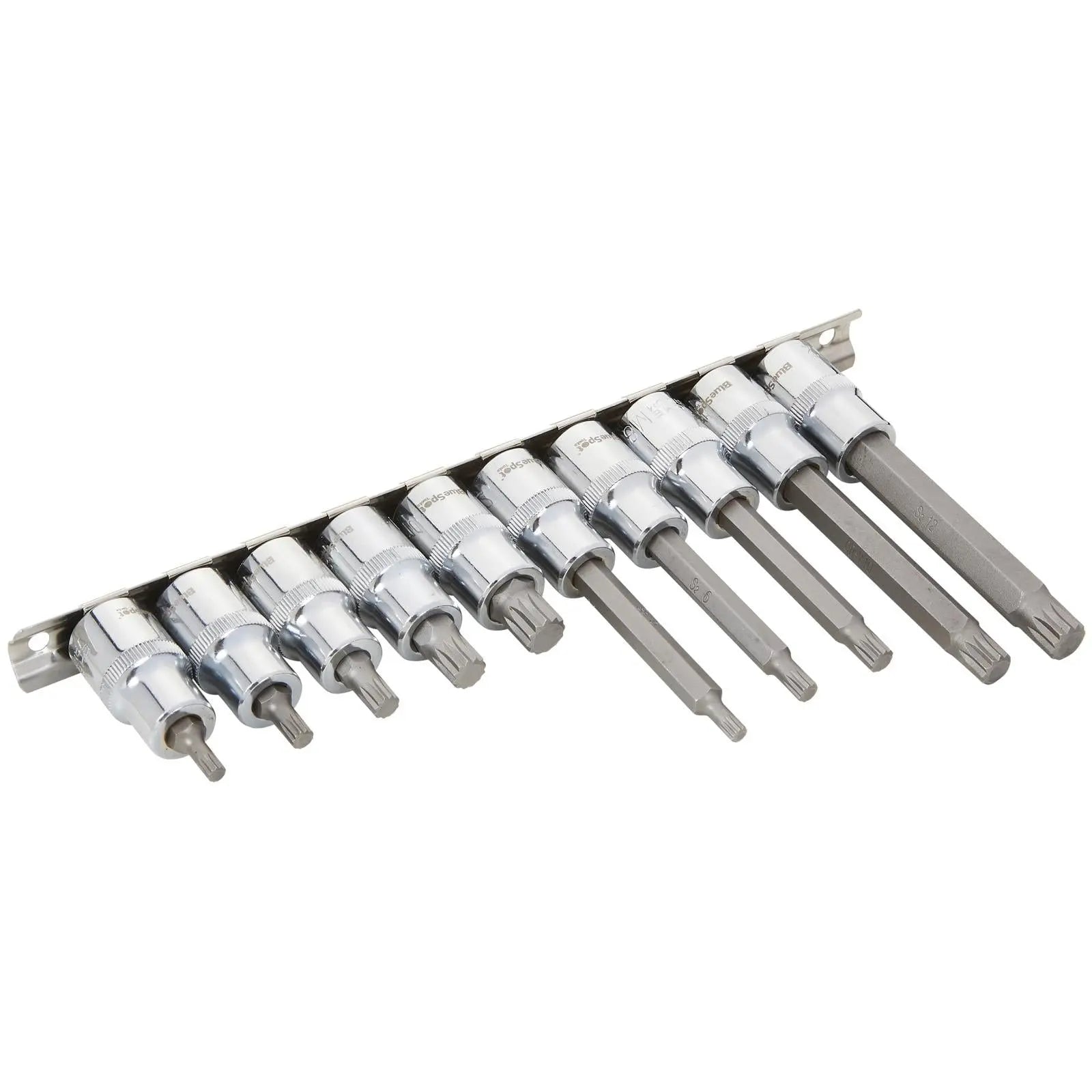 BlueSpot Spline Socket Bit Set 1/2" Drive M5-M12 10 Piece White Rose Tools