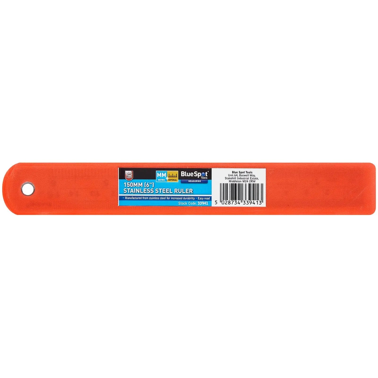 BlueSpot Stainless Steel Ruler 150mm 6in Metric Imperial Measurements White Rose Tools