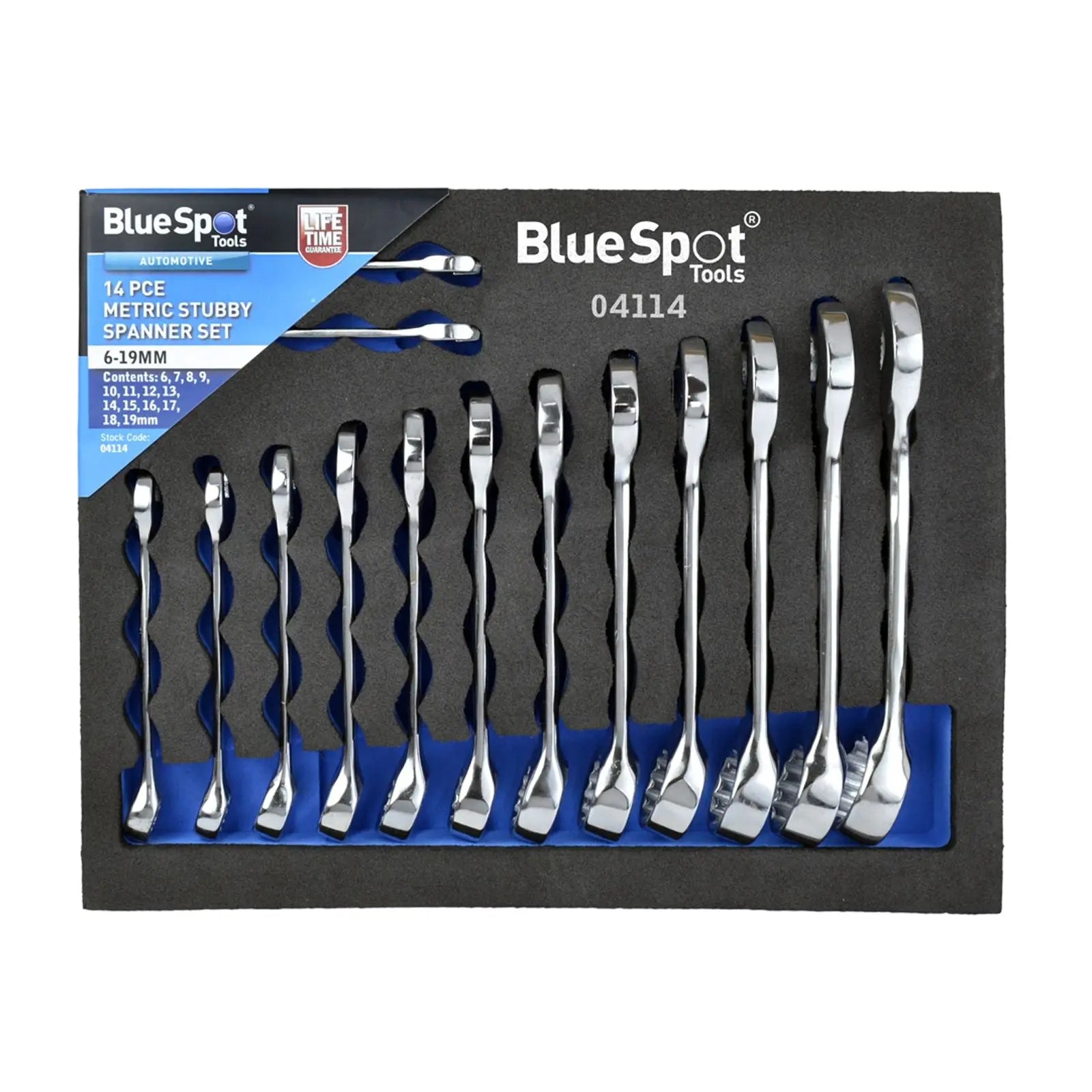 BlueSpot Stubby Spanner Set In Eva Foam 14 Piece 6-19mm Metric Eva Foam Tray