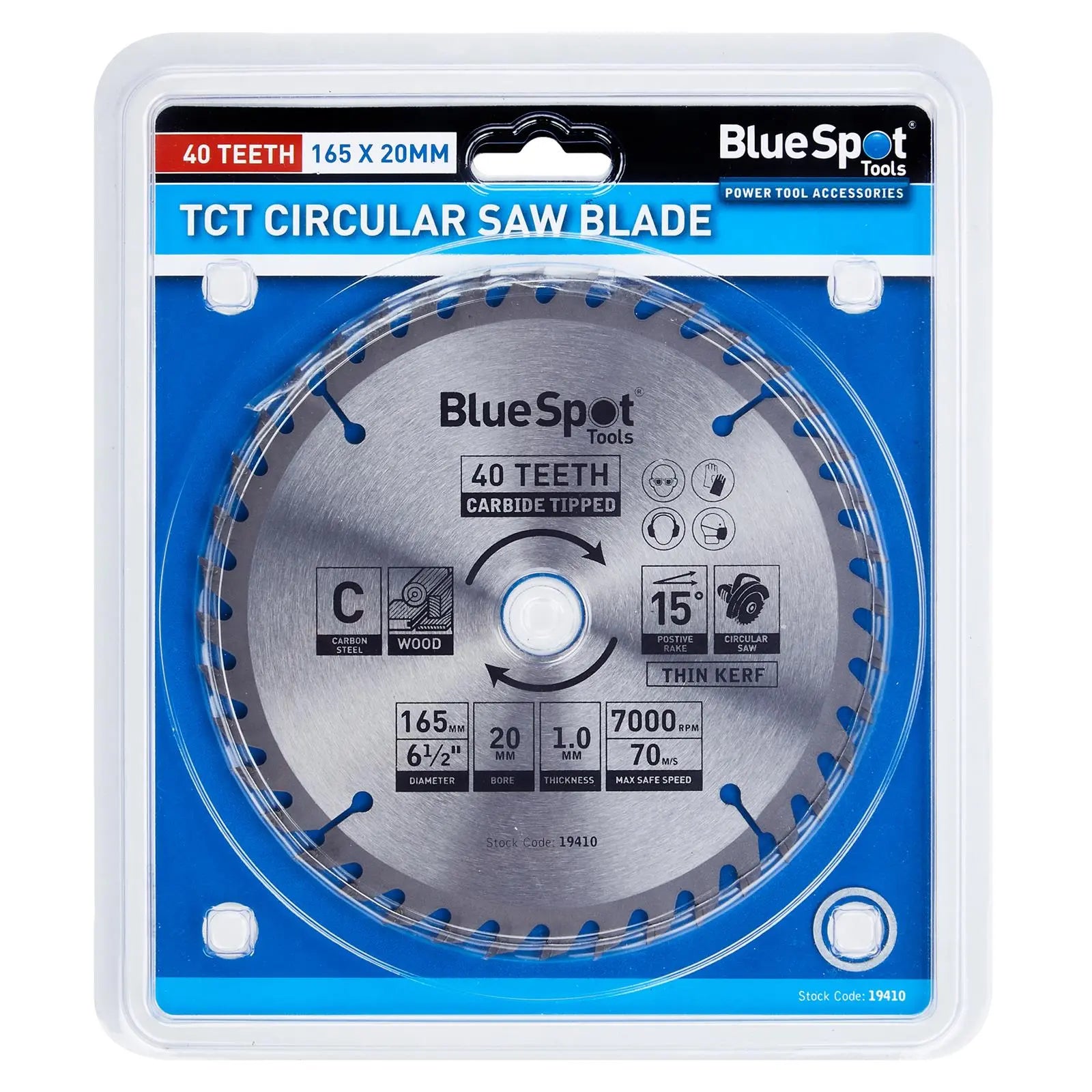 BlueSpot TCT Circular Saw Blade 40 Teeth 165mm x 20mm  White Rose Tools