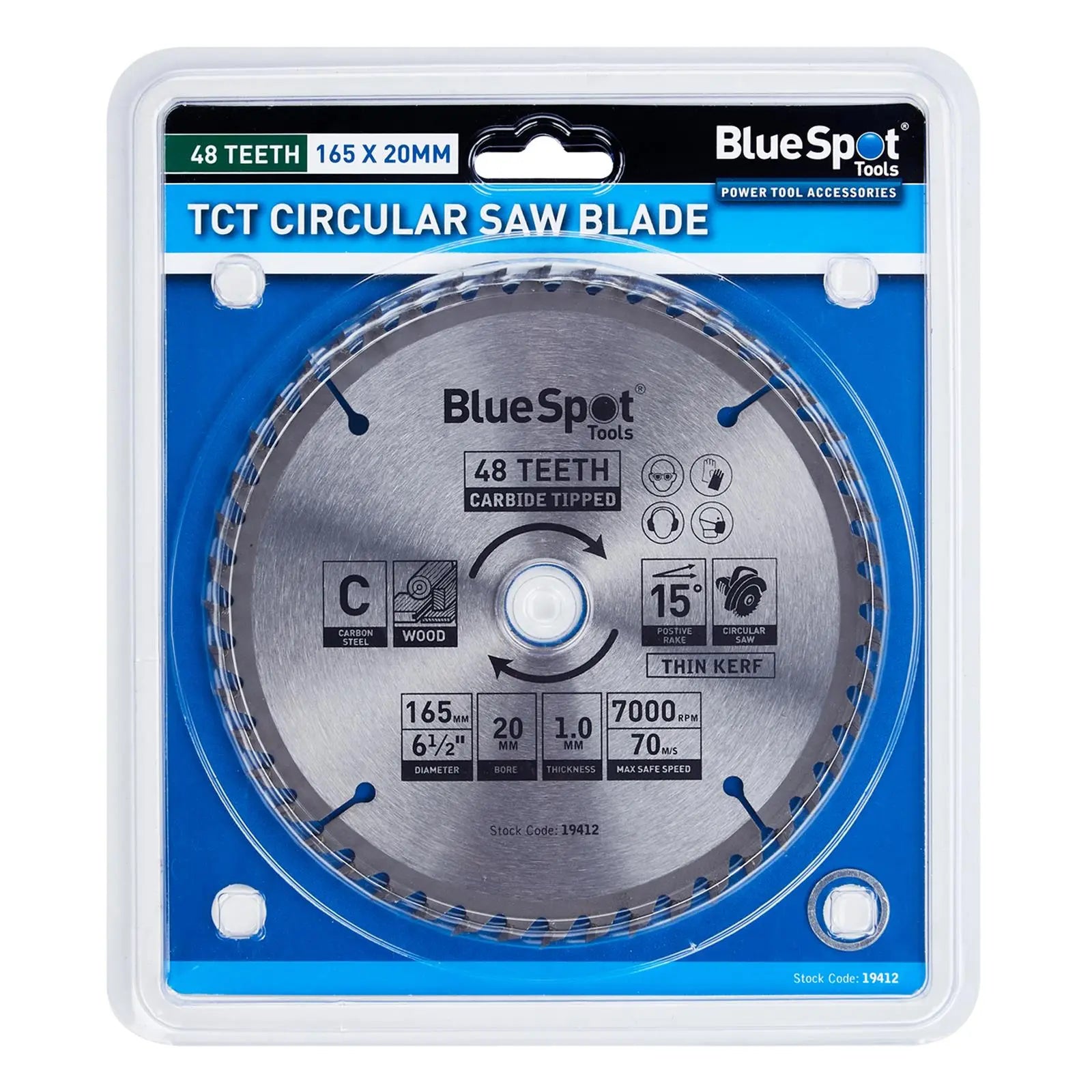 BlueSpot TCT Circular Saw Blade 48 Teeth 165mm x 20mm  White Rose Tools