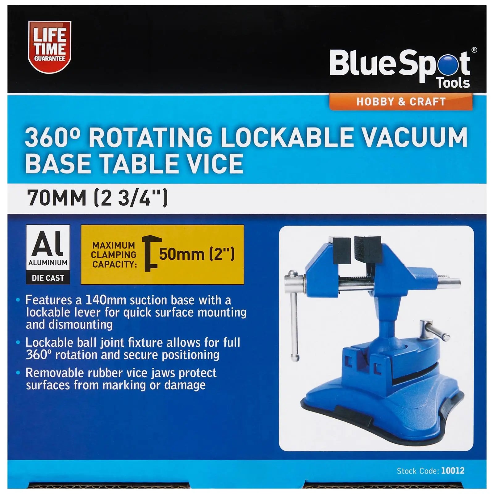 BlueSpot Table Vice 360º Rotating Lockable Vacuum Base 70mm White Rose Tools