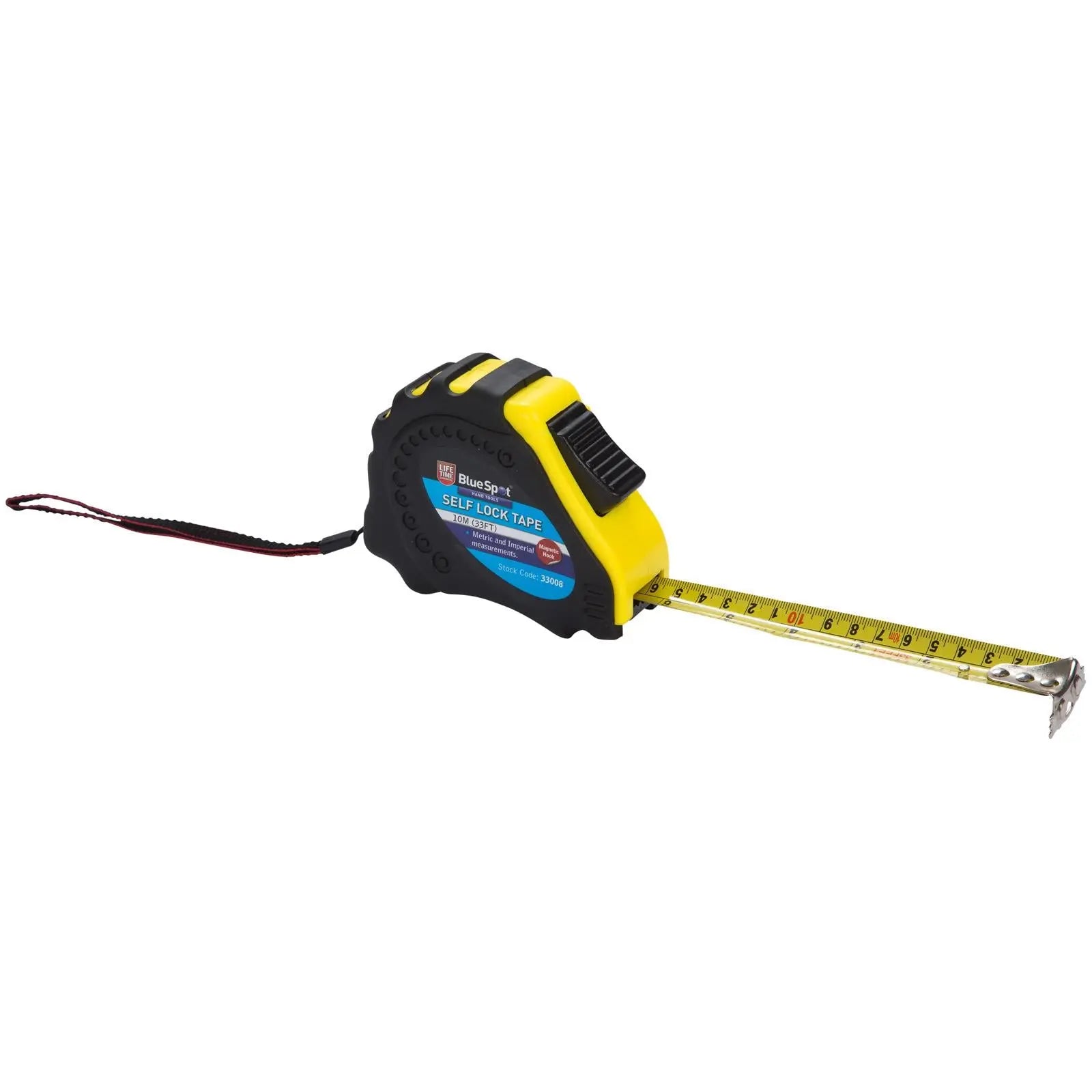 BlueSpot Tape Measure Auto Lock Soft Grip 10m 33ft White Rose Tools