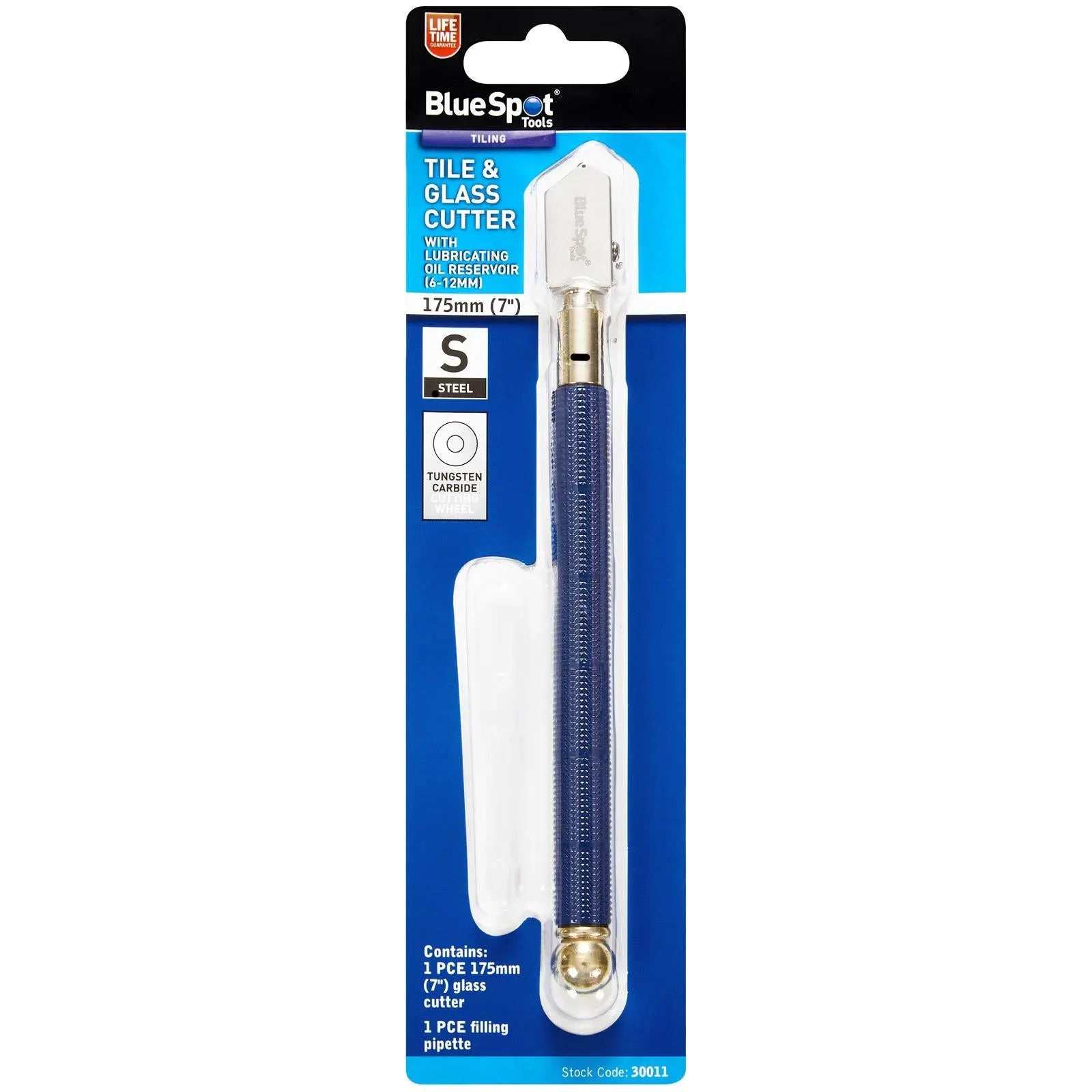 BlueSpot Tile and Glass Cutter with Lubricating Oil Reservoir 175mm for 6-12mm Glass White Rose Tools