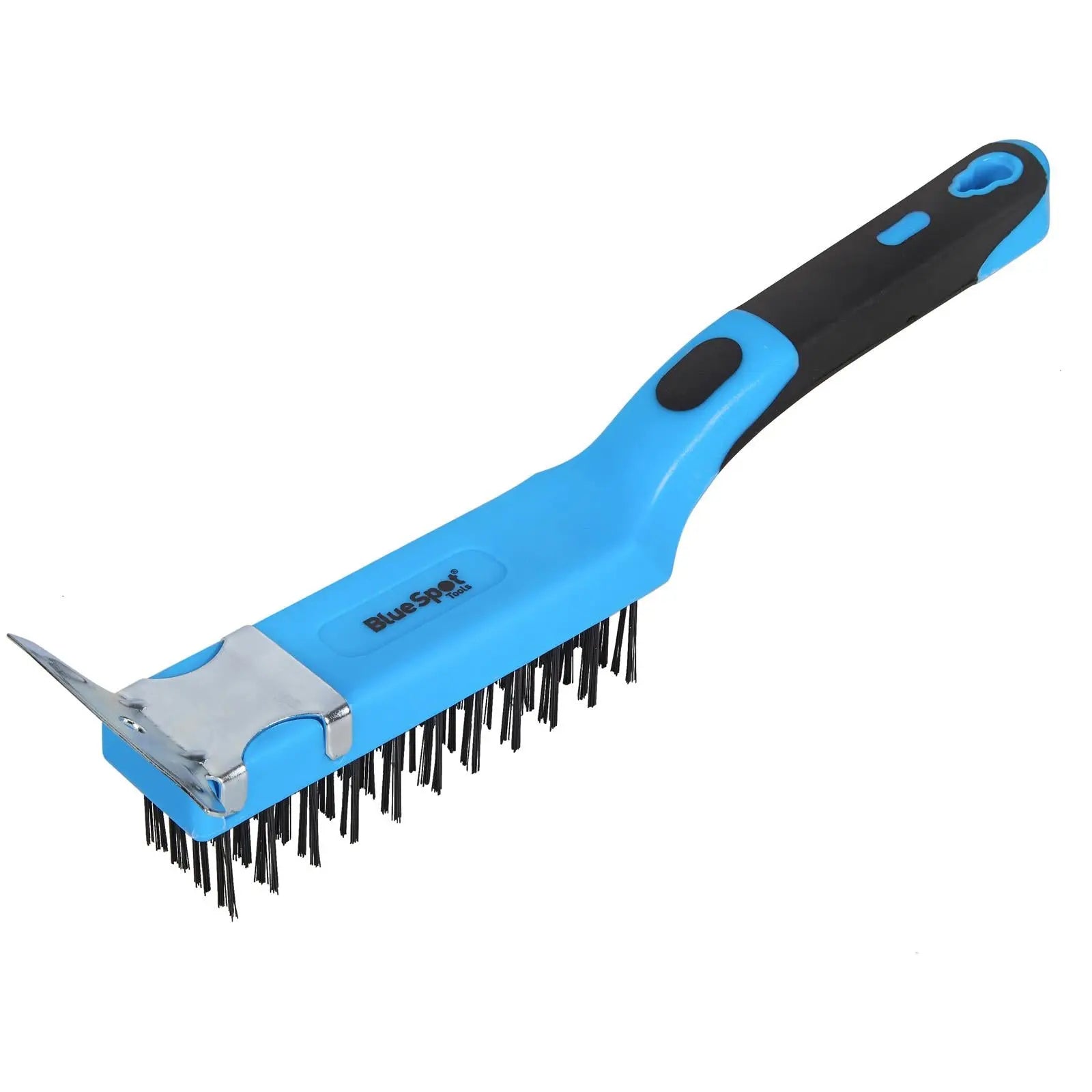 BlueSpot Wire Brush with Scraper 4 Row Heavy Duty Soft Grip White Rose Tools