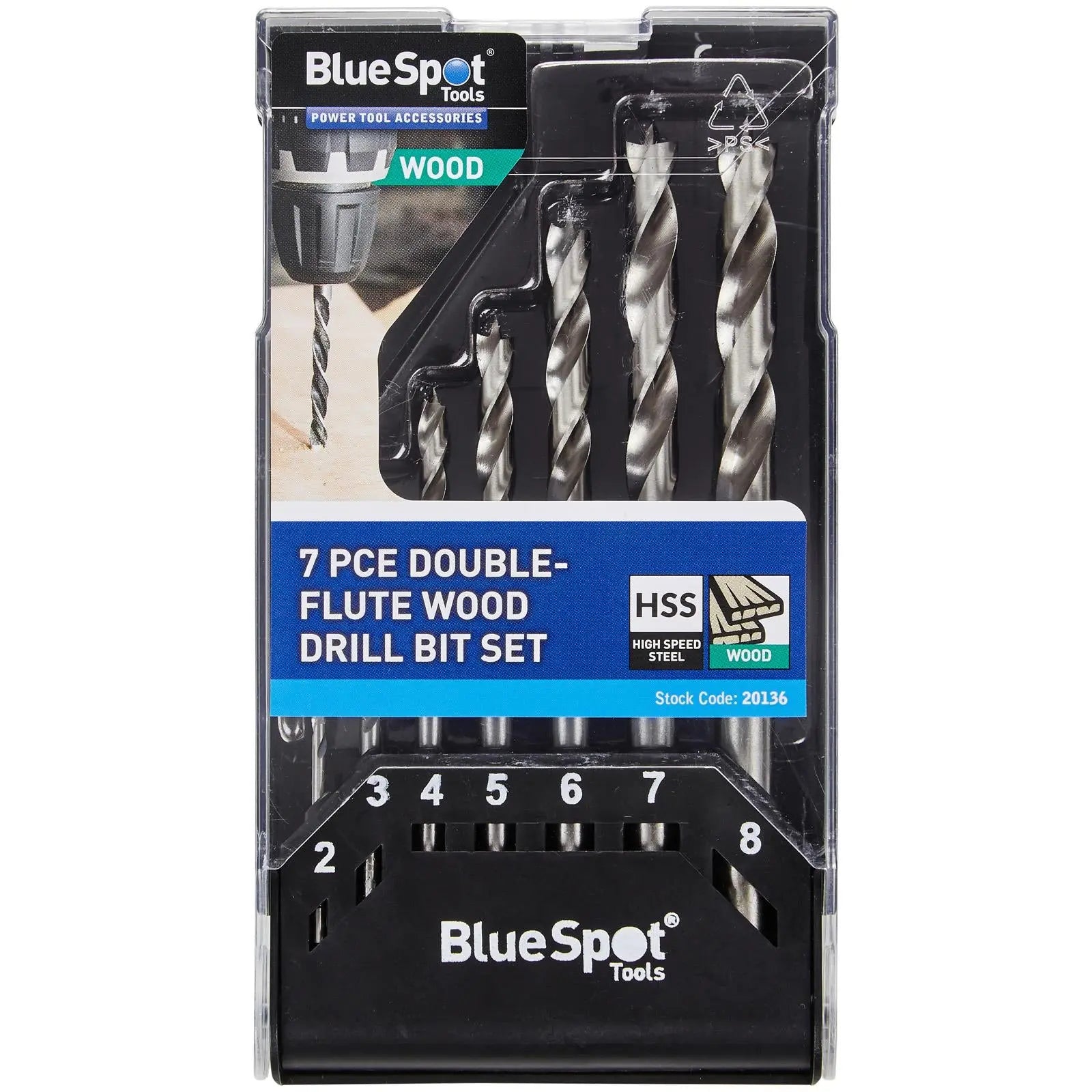 BlueSpot Wood Drill Bit Set Double Flute 2-8mm 7 Piece White Rose Tools