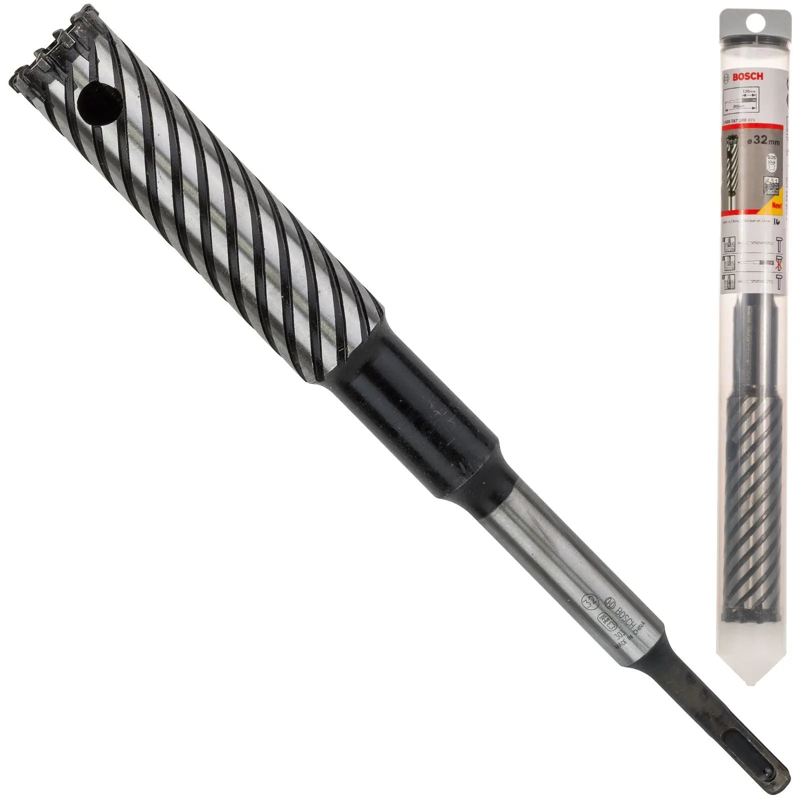 Bosch Rebar Cutter Drill Bit 4 Cutter SDS Plus 9 Reinforced Concrete 300mm 16-32mm (WL:120mm)  White Rose Tools