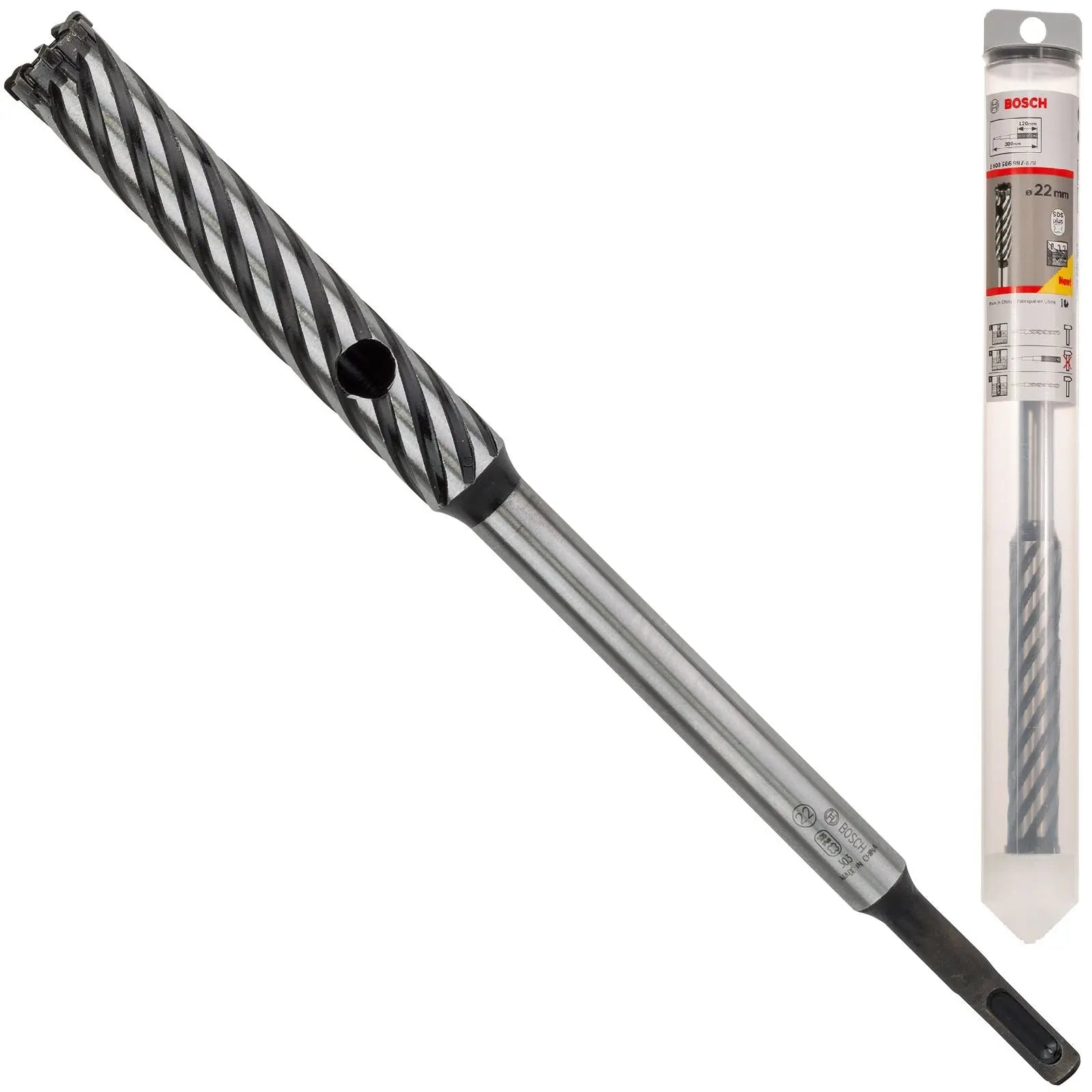 Bosch Rebar Cutter Drill Bit 4 Cutter SDS Plus 9 Reinforced Concrete 300mm 16-32mm (WL:120mm)  White Rose Tools