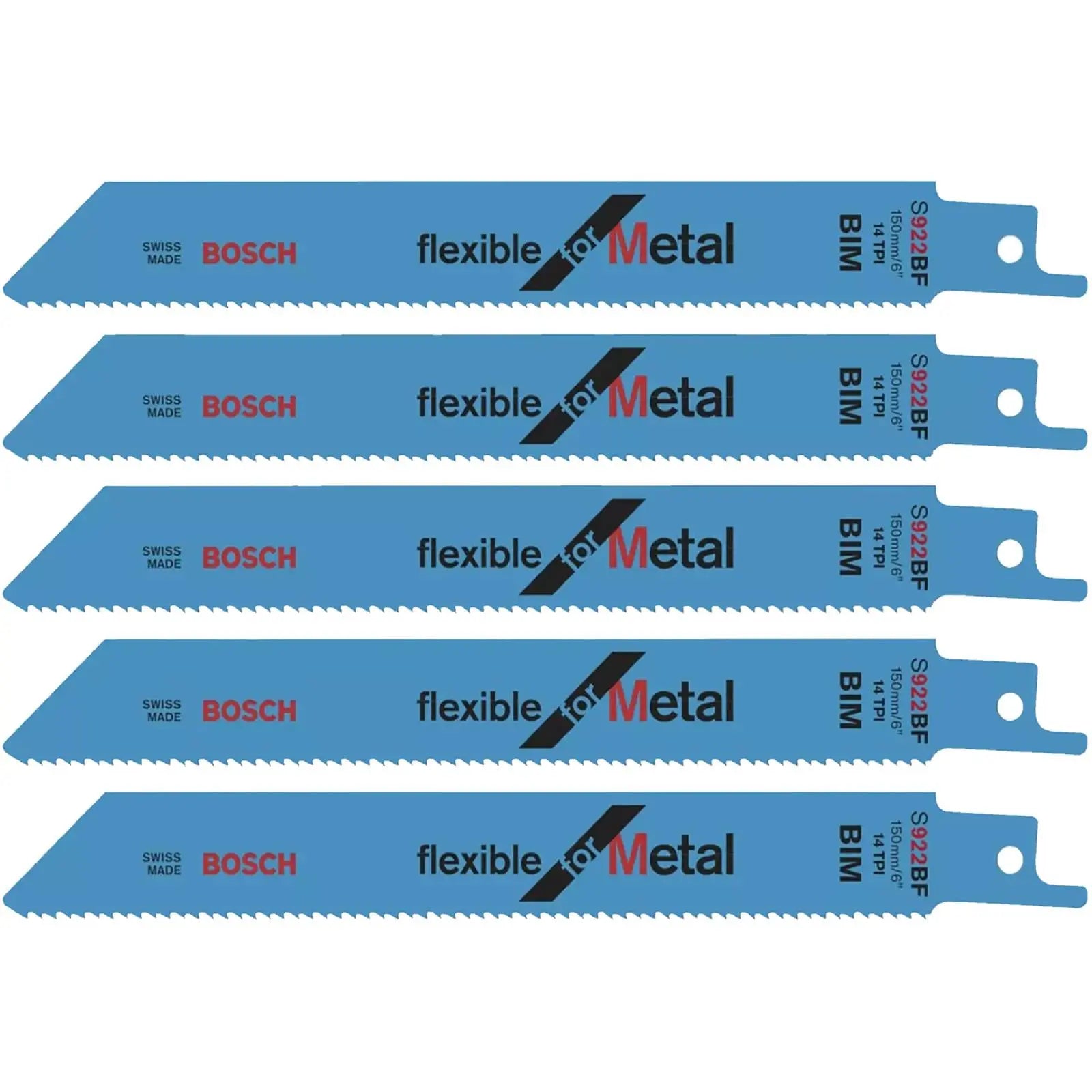 Bosch Recipro Blades Bi-Metal 5 Pack 150mm 6" S922BF Reciprocating Saw Metal Cutting White Rose Tools