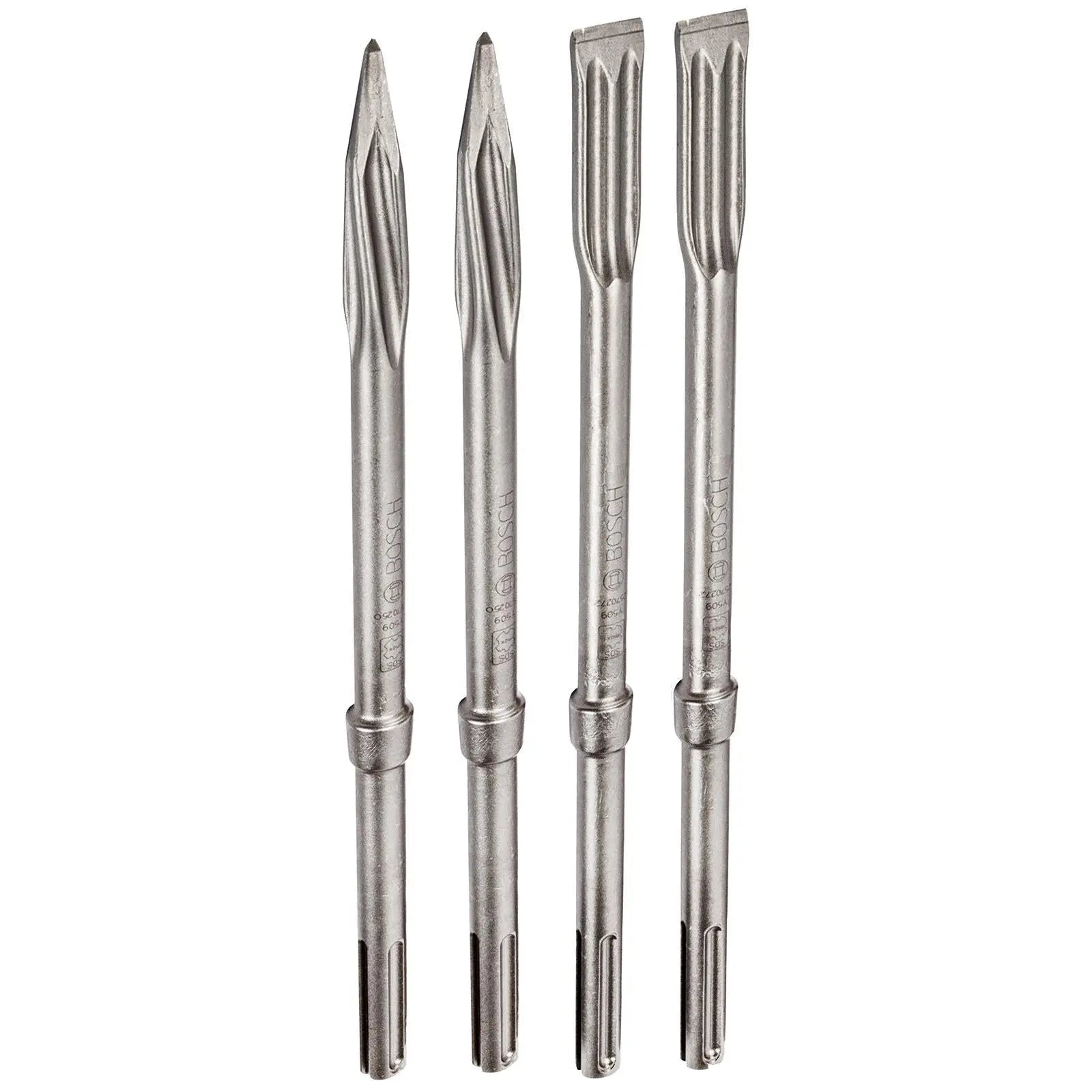 Bosch SDS Max Chisel Set 4 Pieces 400mm Long Pointed 25mm Flat  White Rose Tools