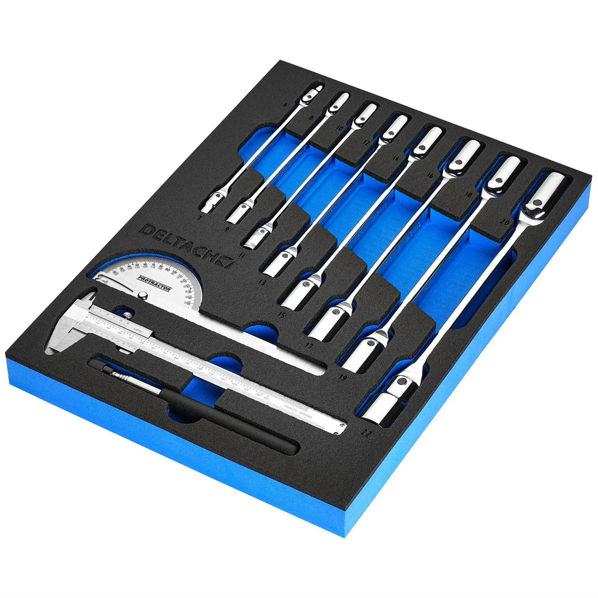 Bunker Knee Wrench Measuring and Pick-up Set in EVA Foam Inlay (10 Piece) 29716 White Rose Tools